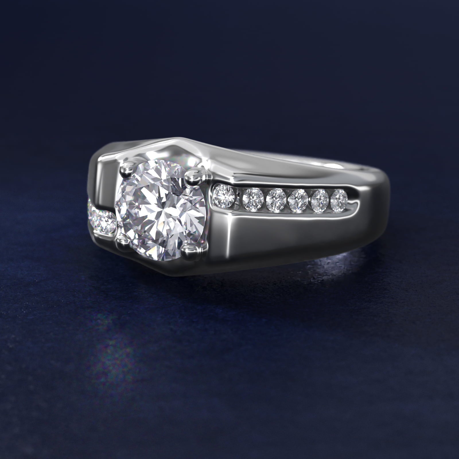 Men's Bypass Channel Diamond Engagement Ring in 18k White Gold (1/4 ct. tw.) - Round Center