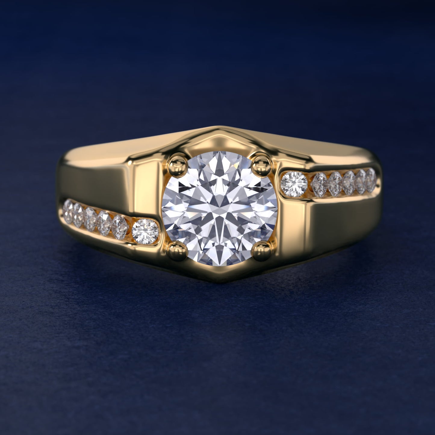 Men's Bypass Channel Diamond Engagement Ring in 14k Yellow Gold (1/4 ct. tw.) - Round Center