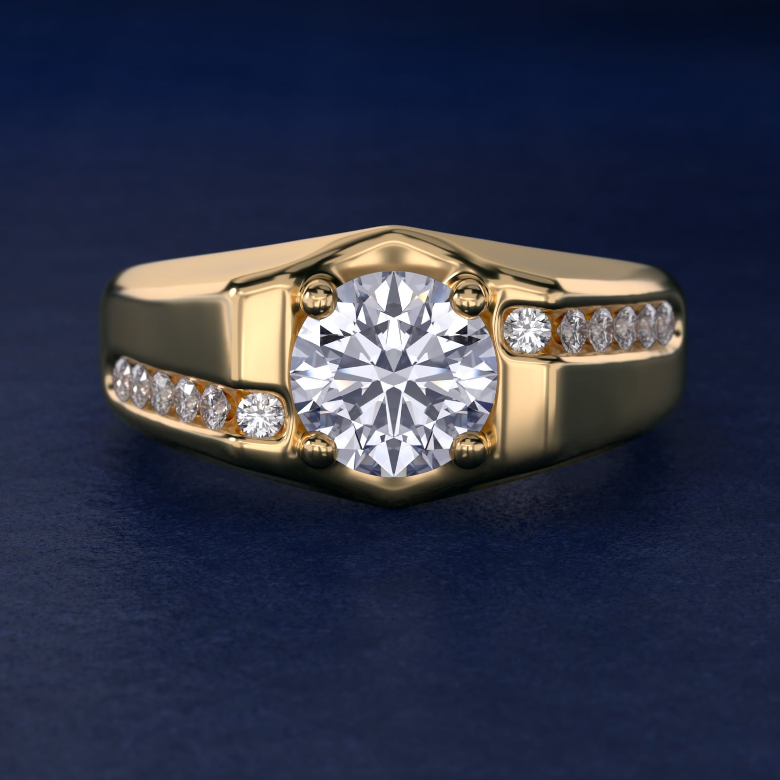 Men's Bypass Channel Diamond Engagement Ring in 18k Yellow Gold (1/4 ct. tw.) - Round Center