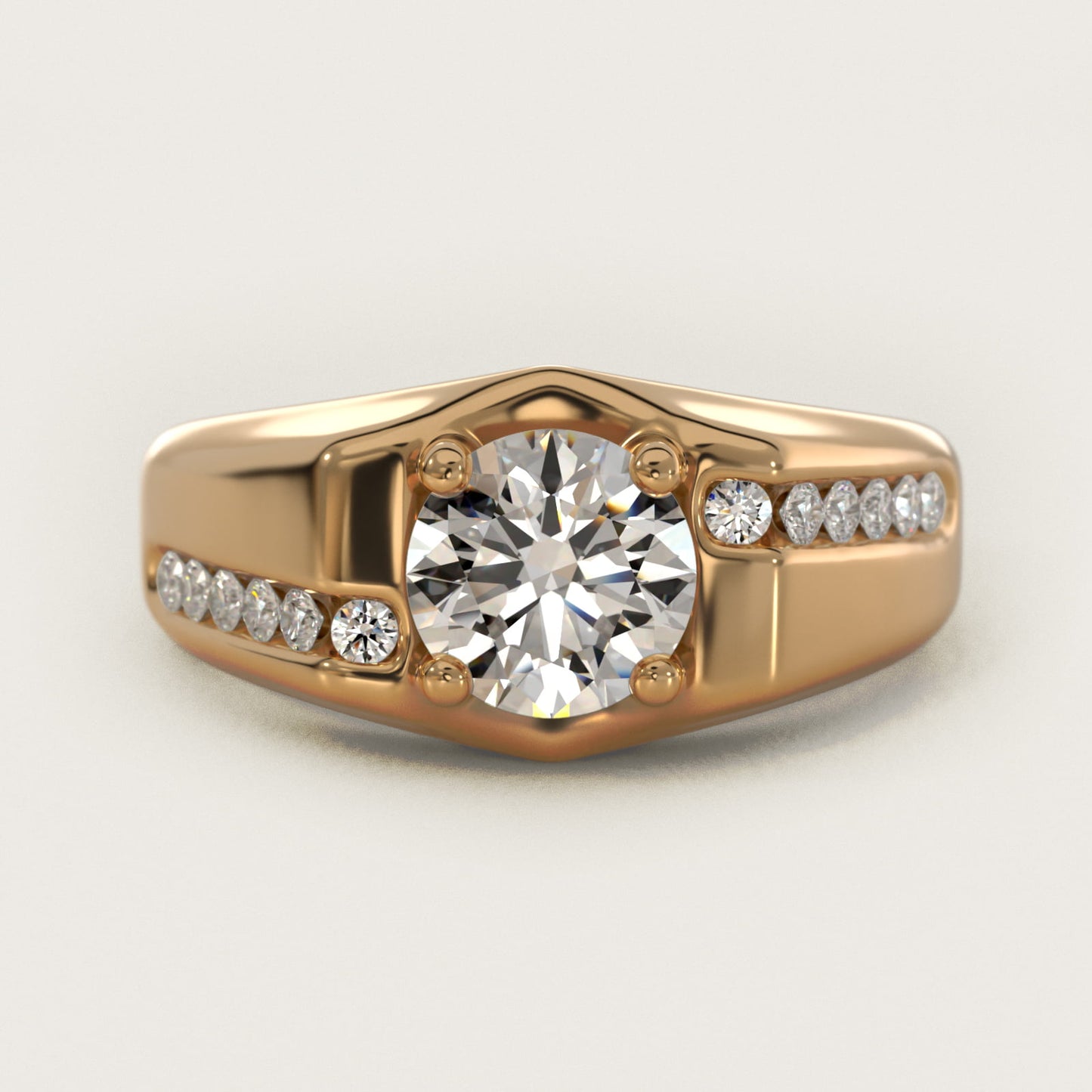 Men's Bypass Channel Diamond Engagement Ring in 18k Yellow Gold (1/4 ct. tw.) - Round Center