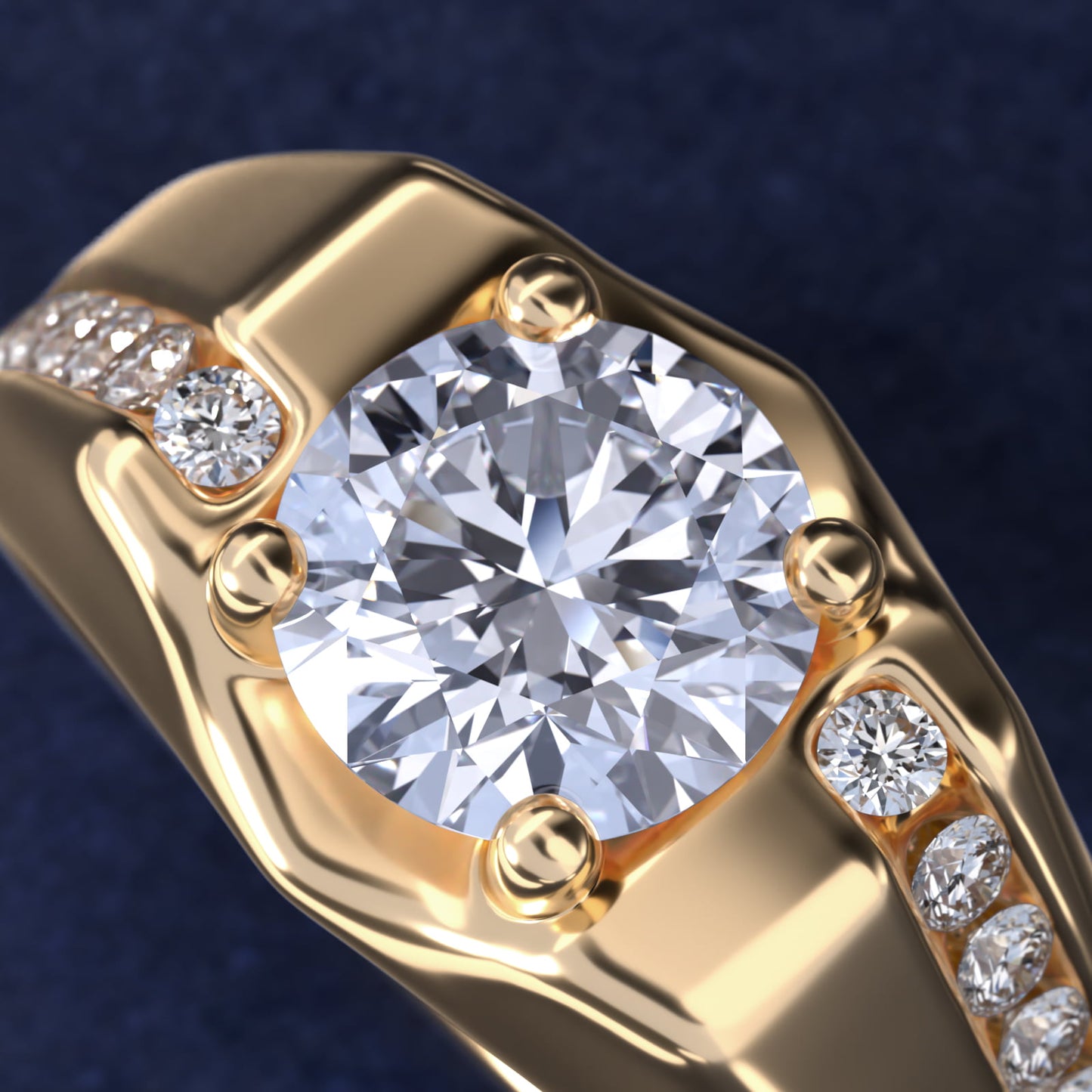 Men's Bypass Channel Diamond Engagement Ring in 18k Yellow Gold (1/4 ct. tw.) - Round Center