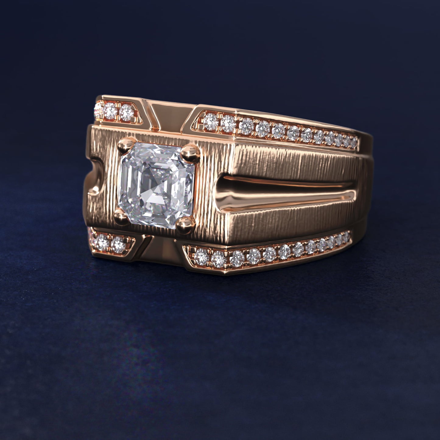 Men's Grooved Diamond Channel Engagement Ring in 14K Rose Gold (1/4 ct. tw.) - Asscher Center