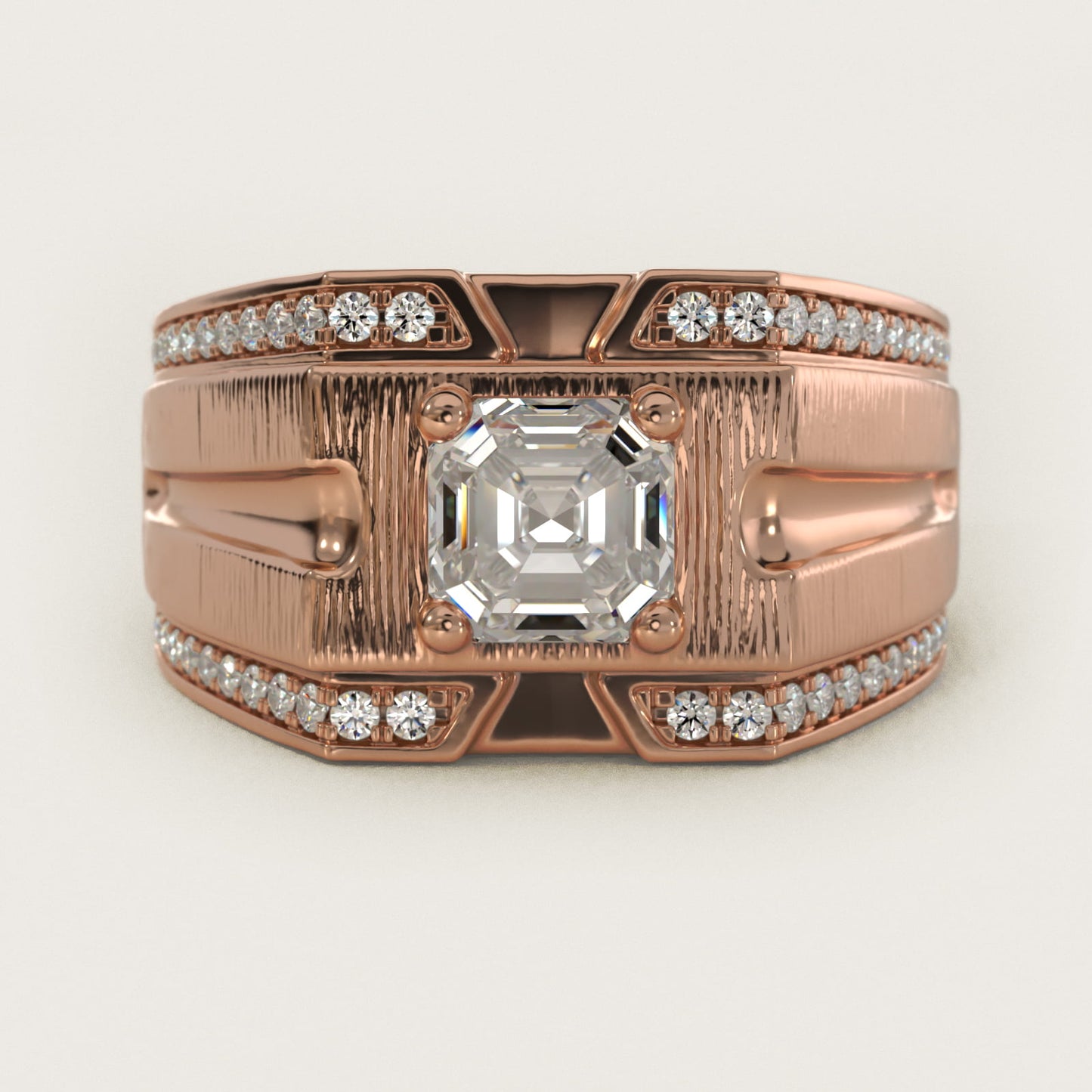 Men's Grooved Diamond Channel Engagement Ring in 14K Rose Gold (1/4 ct. tw.) - Asscher Center