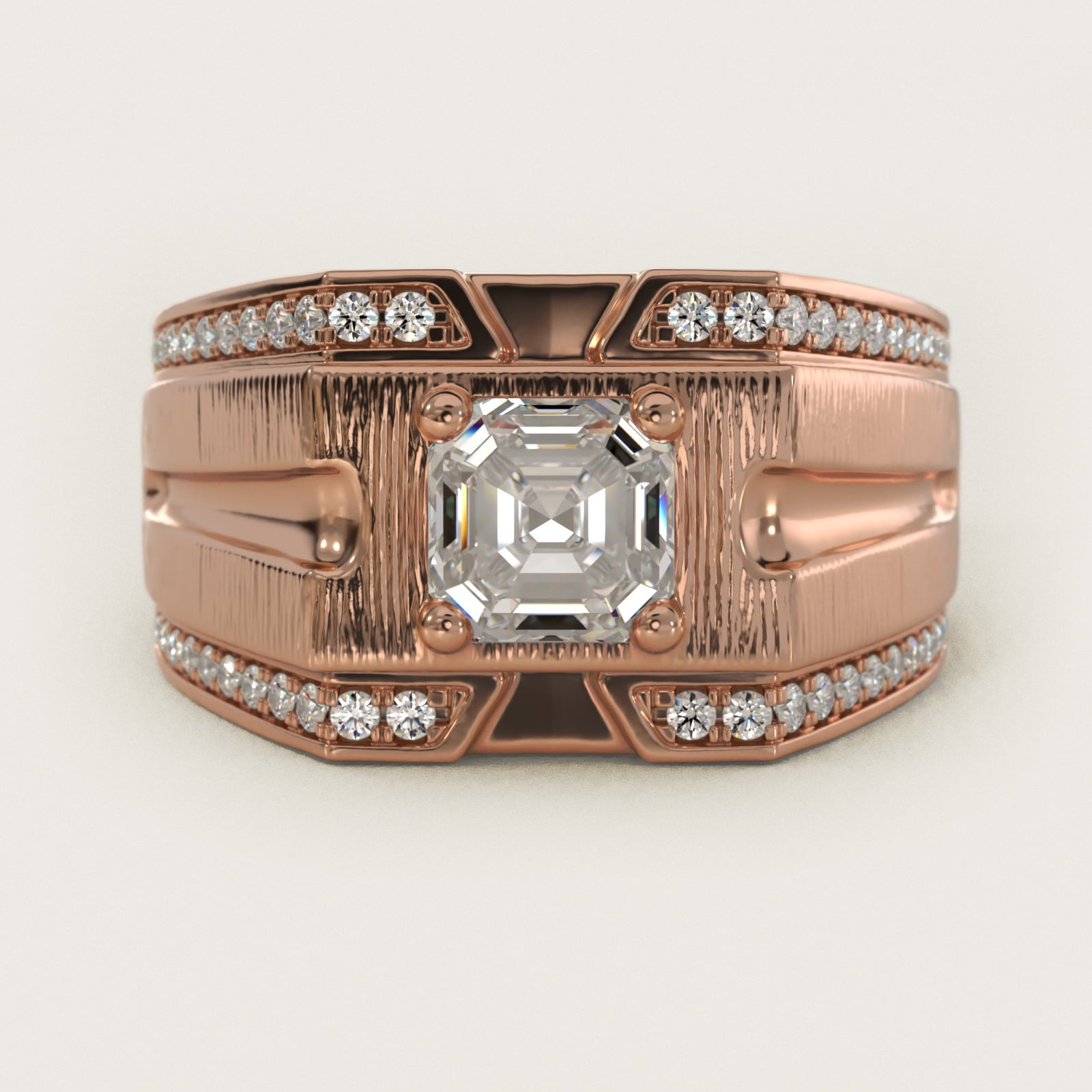 Men's Grooved Diamond Channel Engagement Ring in 14K Rose Gold (1/4 ct. tw.) - Asscher Center