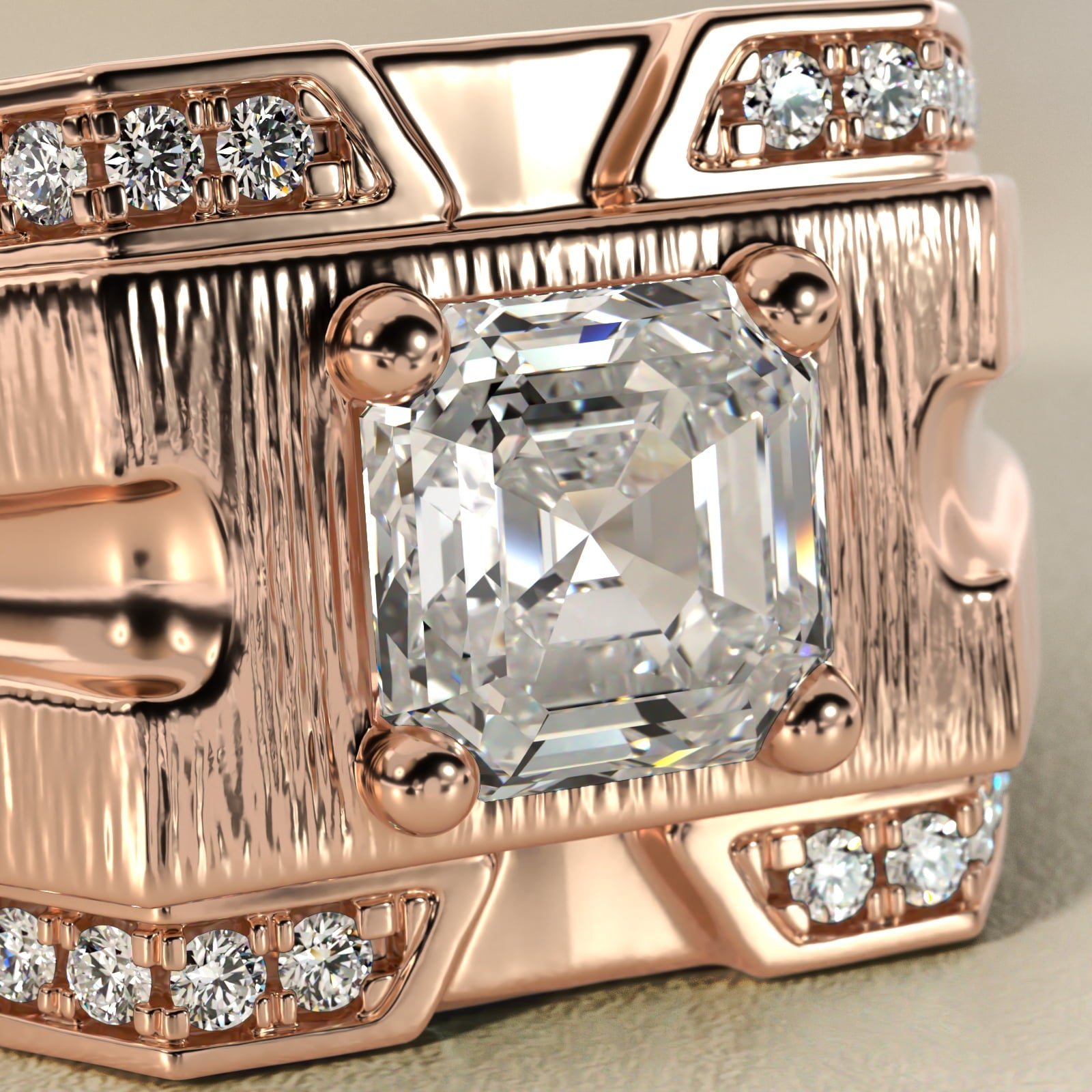 Men's Grooved Diamond Channel Engagement Ring in 14K Rose Gold (1/4 ct. tw.) - Asscher Center
