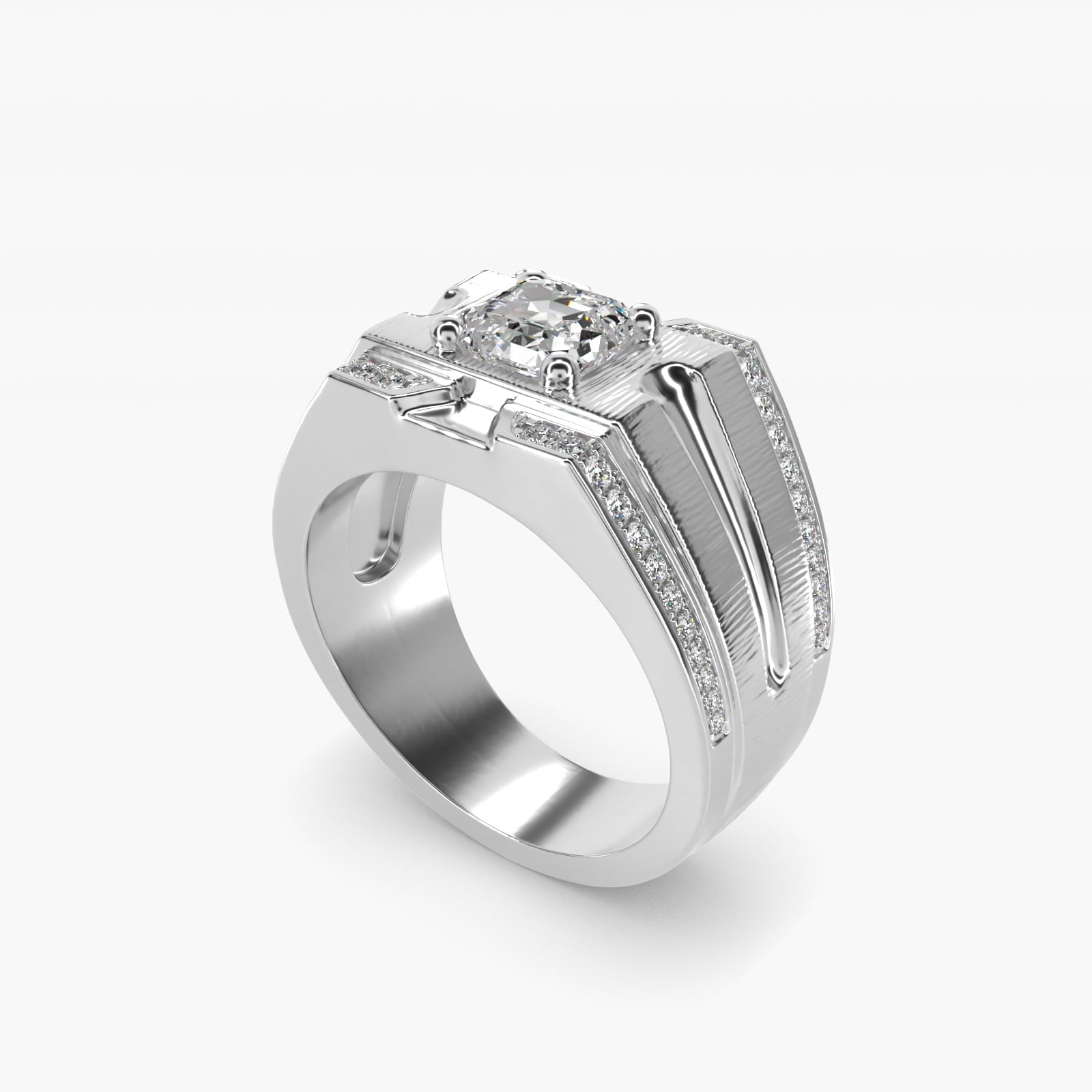 Men's Grooved Diamond Channel Engagement Ring in 14K White Gold (1/4 ct. tw.) - Asscher Center