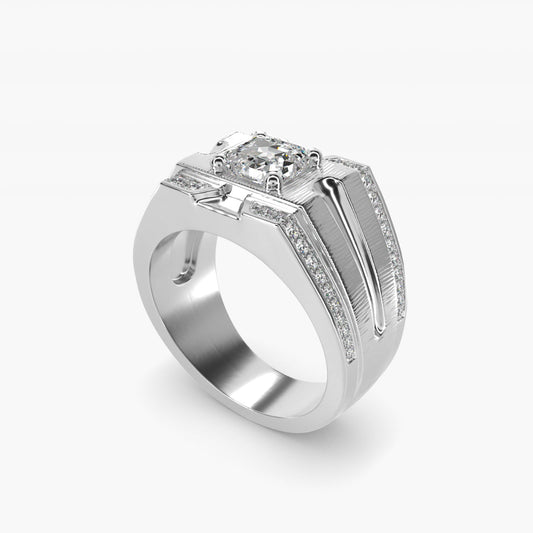Men's Grooved Diamond Channel Engagement Ring in 14K White Gold (1/4 ct. tw.) - Asscher Center