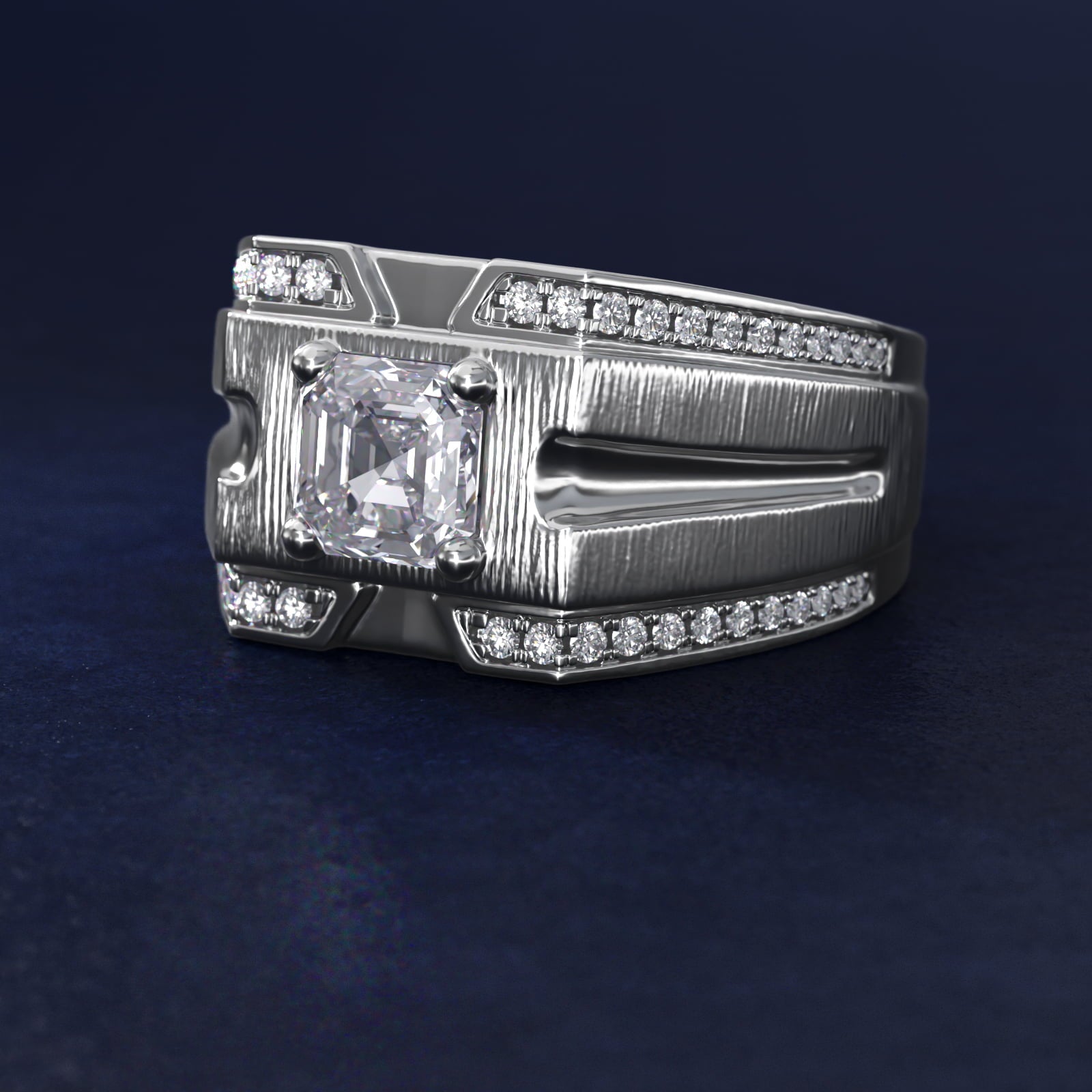 Men's Grooved Diamond Channel Engagement Ring in 14K White Gold (1/4 ct. tw.) - Asscher Center