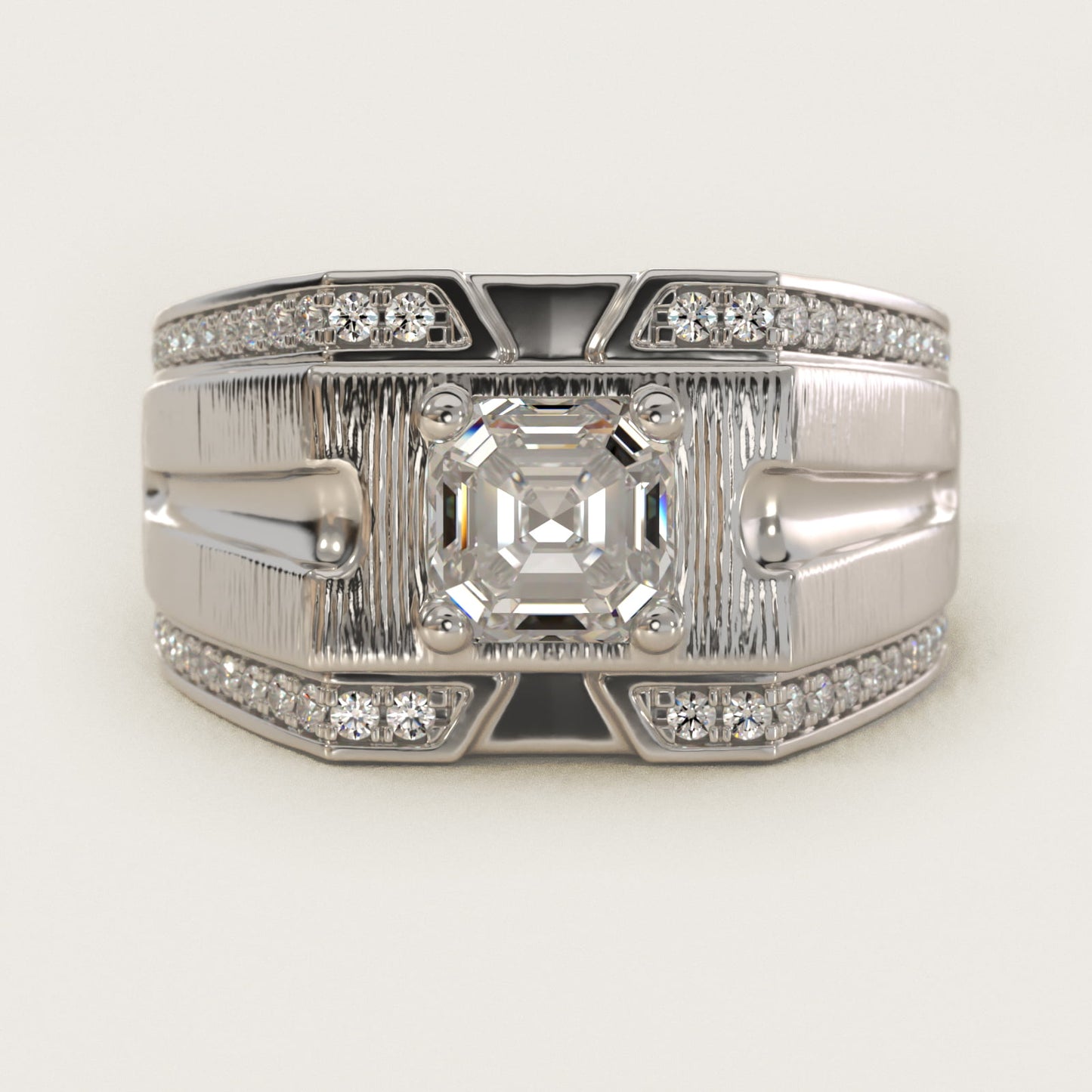 Men's Grooved Diamond Channel Engagement Ring in 14K White Gold (1/4 ct. tw.) - Asscher Center