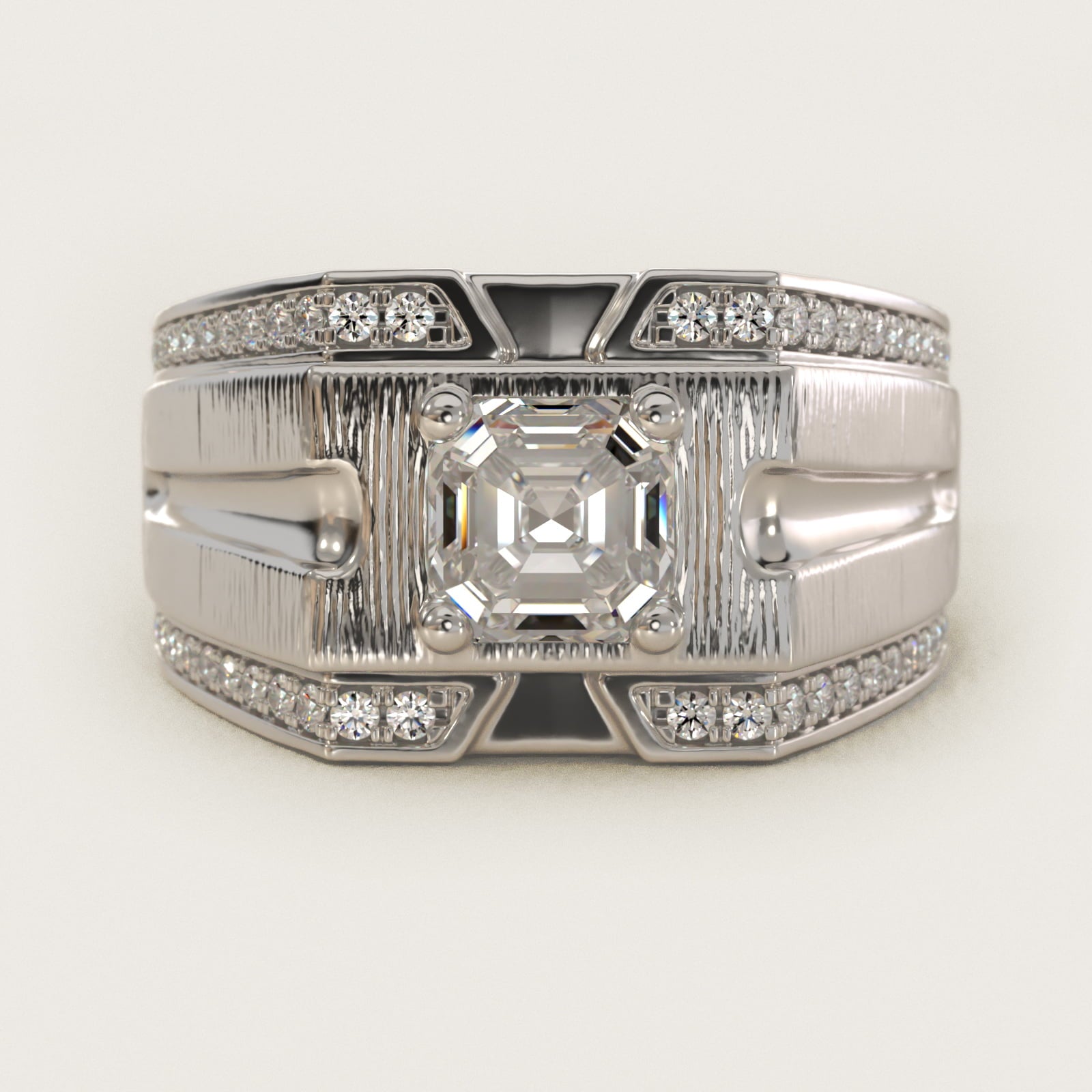 Men's Grooved Diamond Channel Engagement Ring in 14K White Gold (1/4 ct. tw.) - Asscher Center