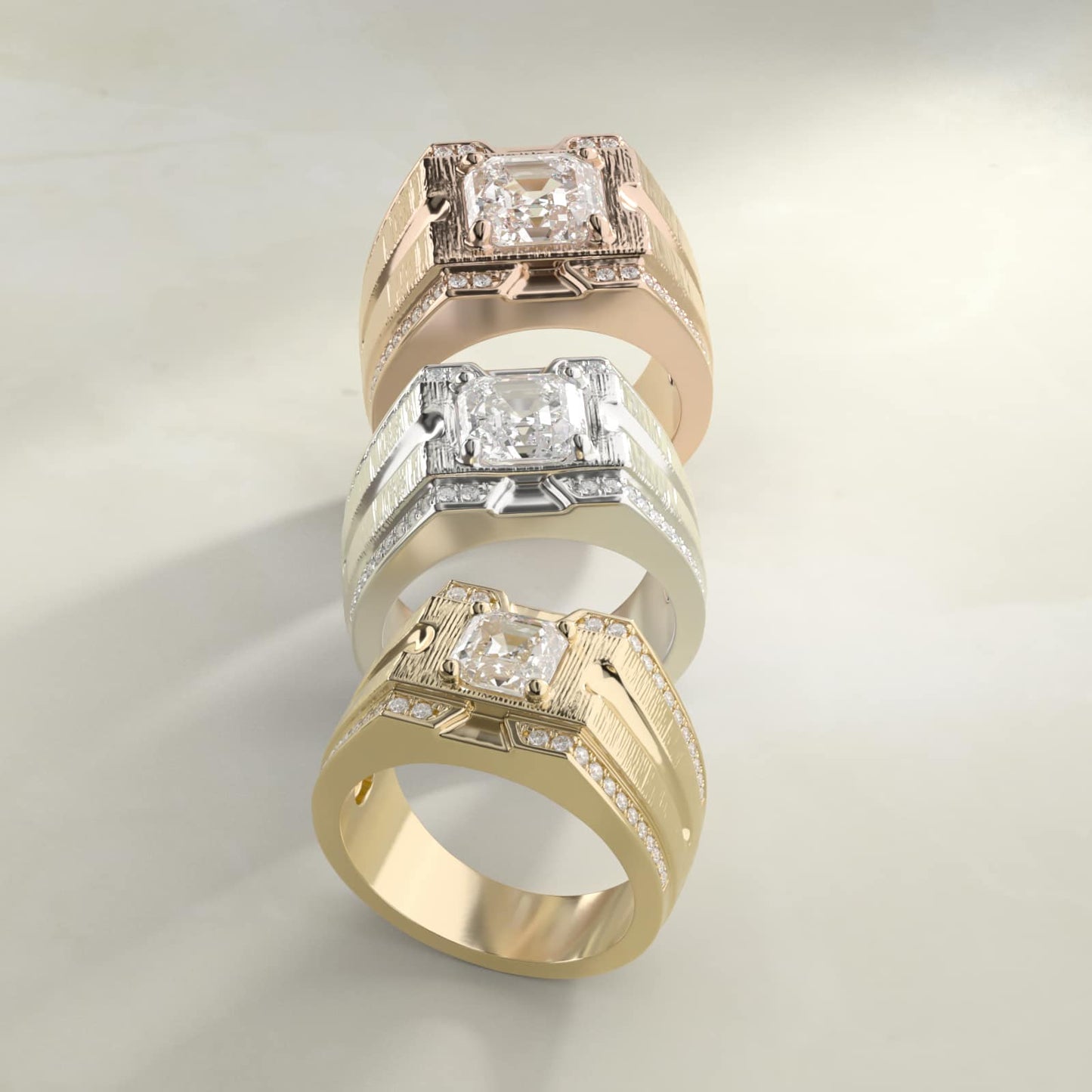 Men's Grooved Diamond Channel Engagement Ring in 14K White Gold (1/4 ct. tw.) - Asscher Center