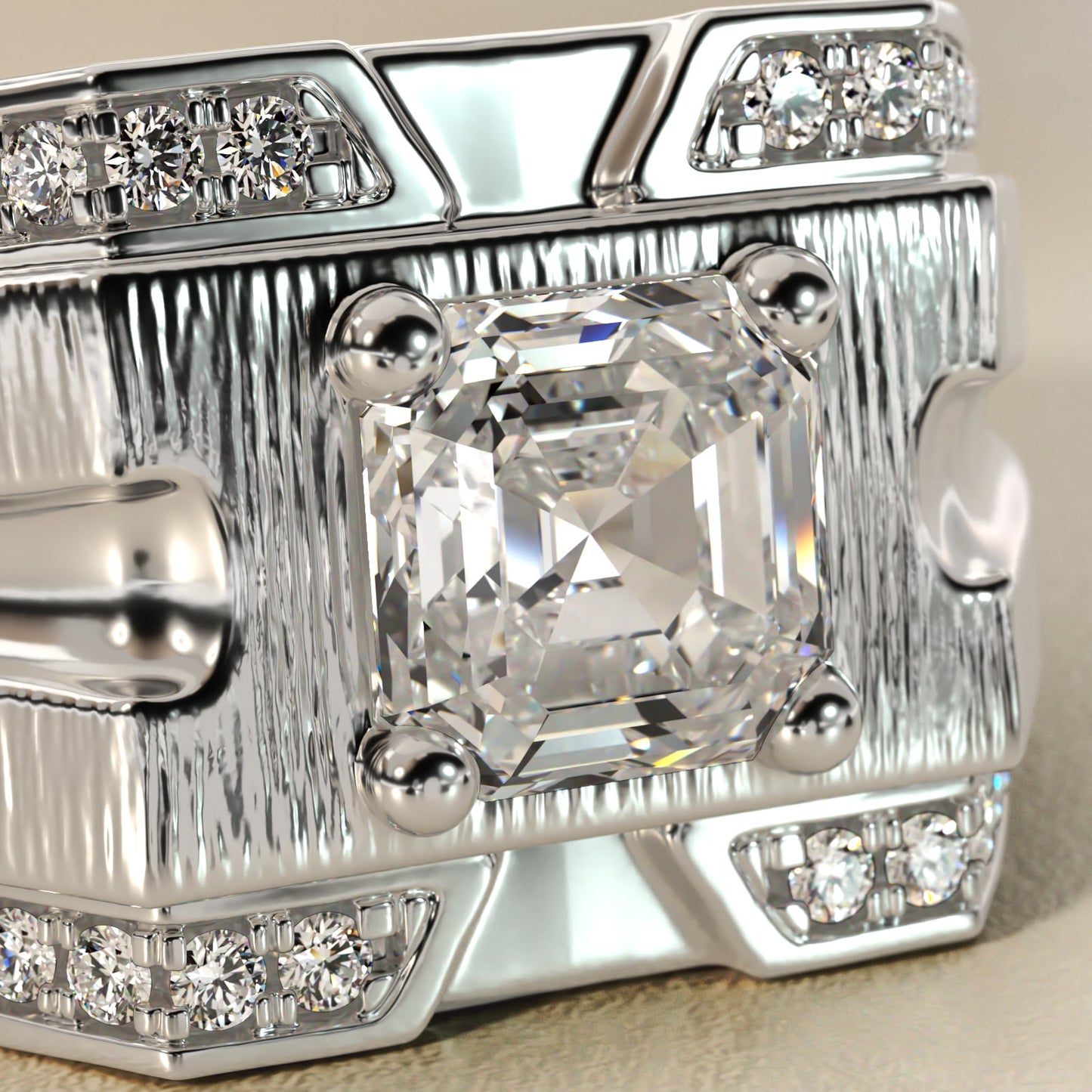 Men's Grooved Diamond Channel Engagement Ring in 14K White Gold (1/4 ct. tw.) - Asscher Center