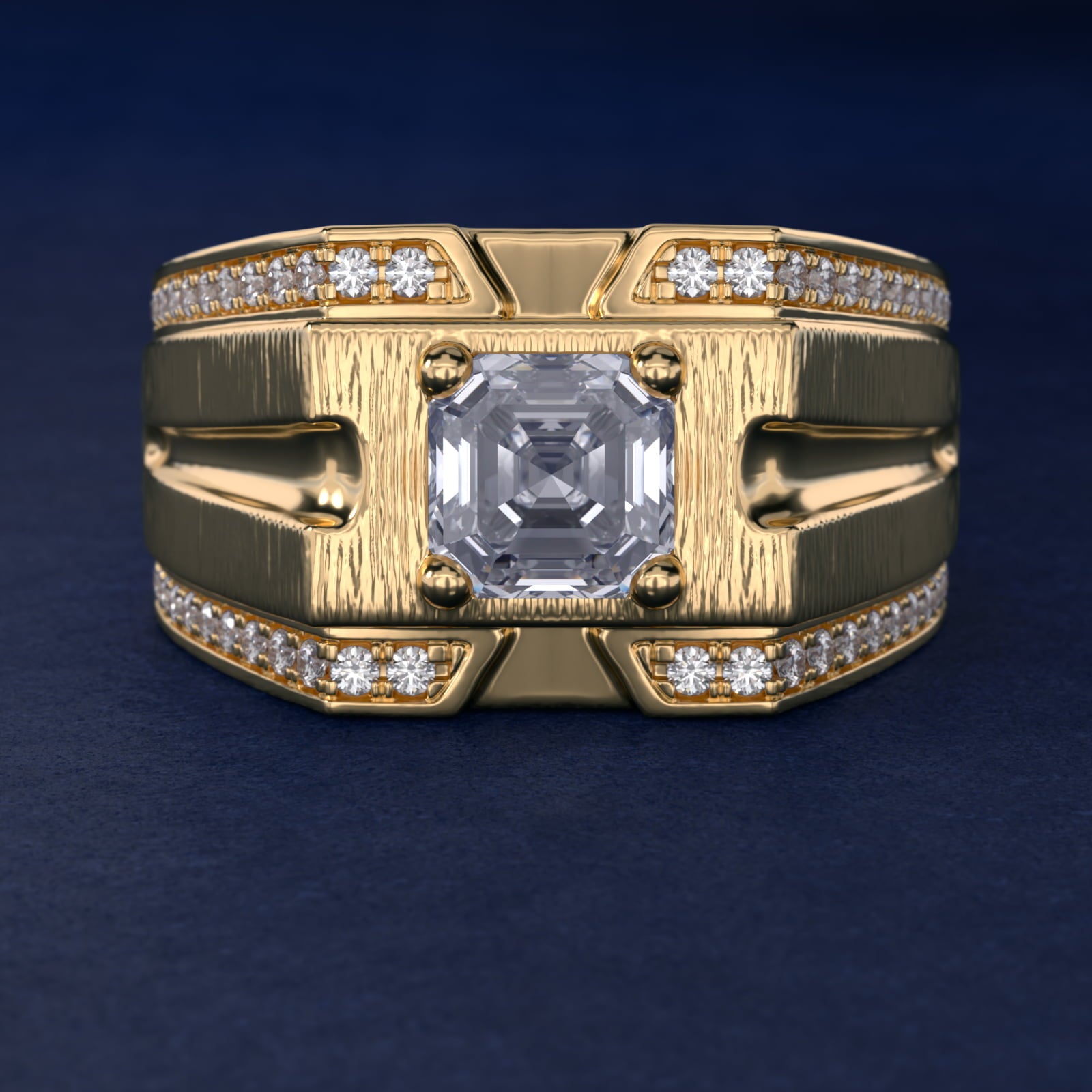 Men's Grooved Diamond Channel Engagement Ring in 14K Yellow Gold (1/4 ct. tw.) - Asscher Center