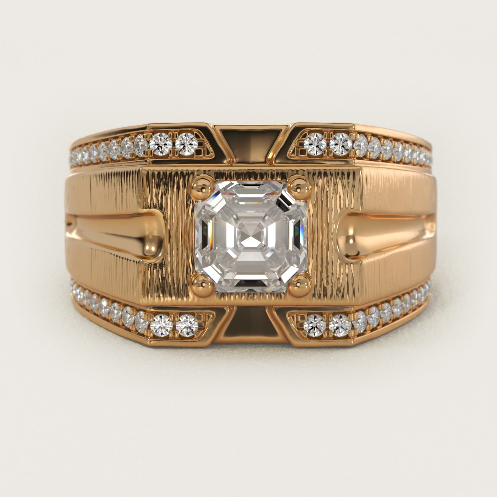 Men's Grooved Diamond Channel Engagement Ring in 14K Yellow Gold (1/4 ct. tw.) - Asscher Center