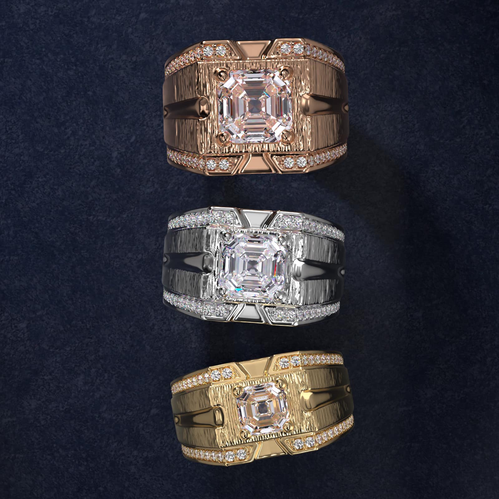 Men's Grooved Diamond Channel Engagement Ring in 14K Yellow Gold (1/4 ct. tw.) - Asscher Center