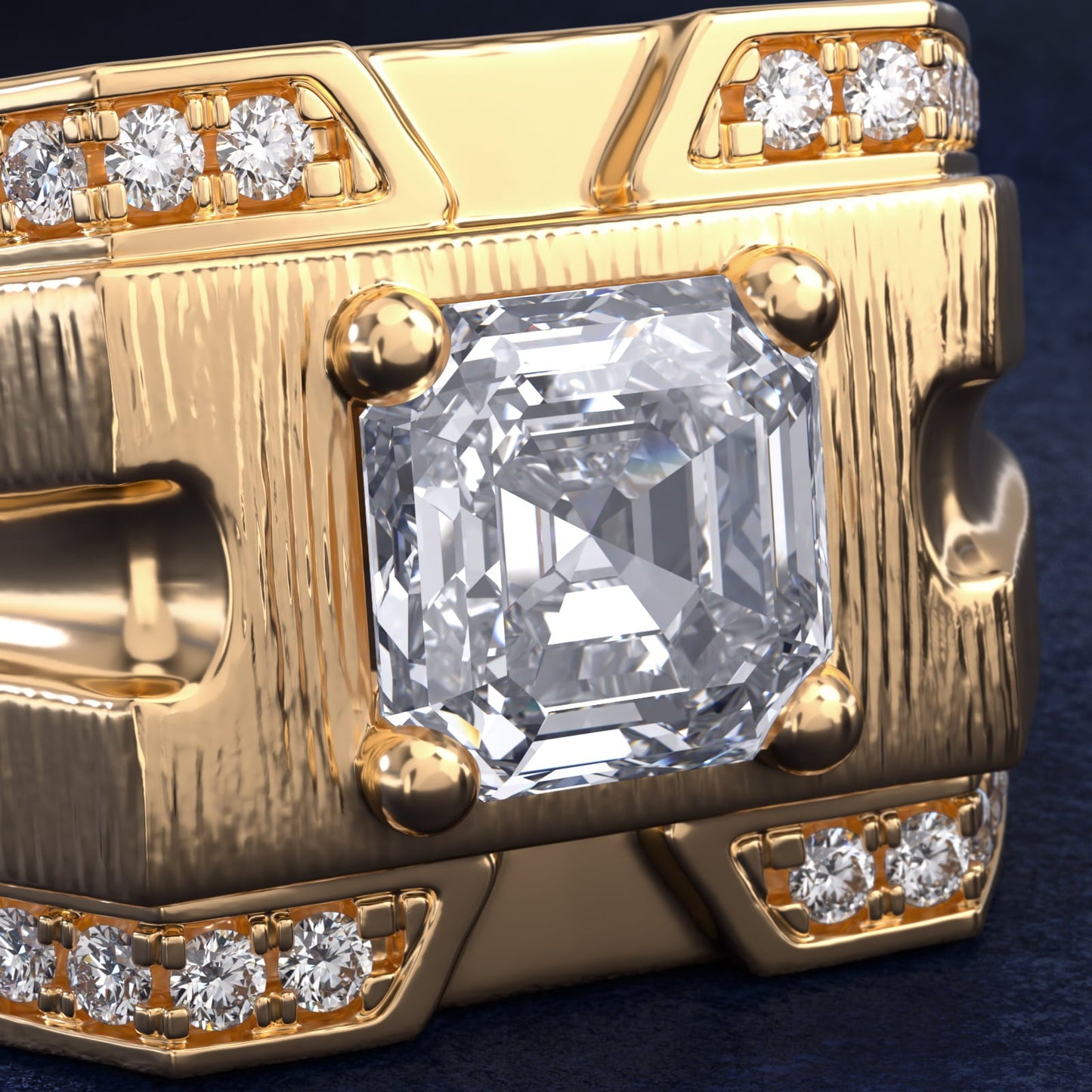 Men's Grooved Diamond Channel Engagement Ring in 18k Yellow Gold (1/4 ct. tw.) - Asscher Center