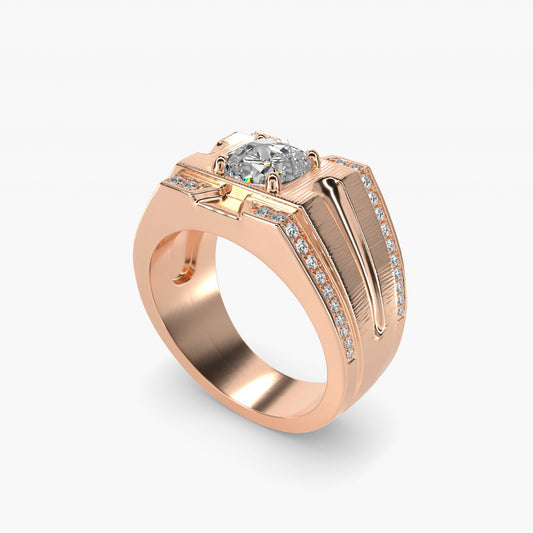 Men's Grooved Diamond Channel Engagement Ring in 14K Rose Gold (1/4 ct. tw.) - Cushion Center