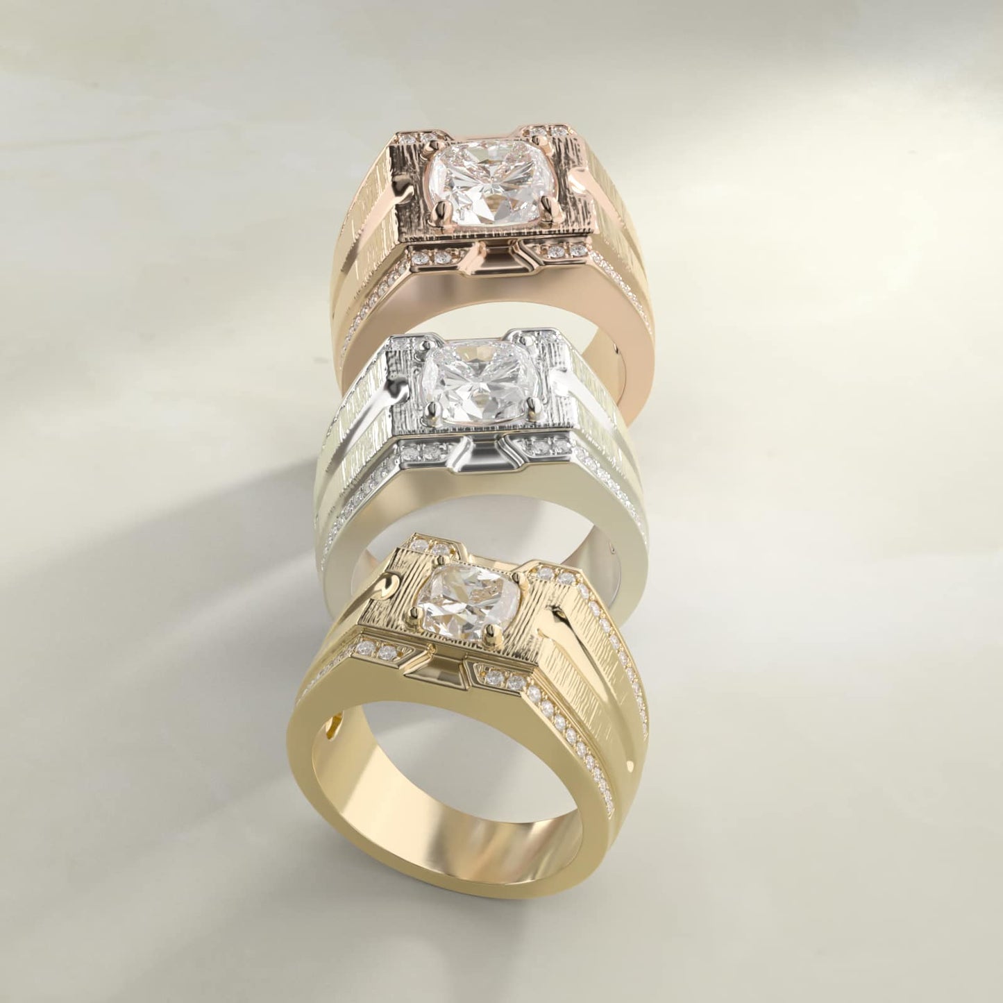 Men's Grooved Diamond Channel Engagement Ring in 14K Rose Gold (1/4 ct. tw.) - Cushion Center