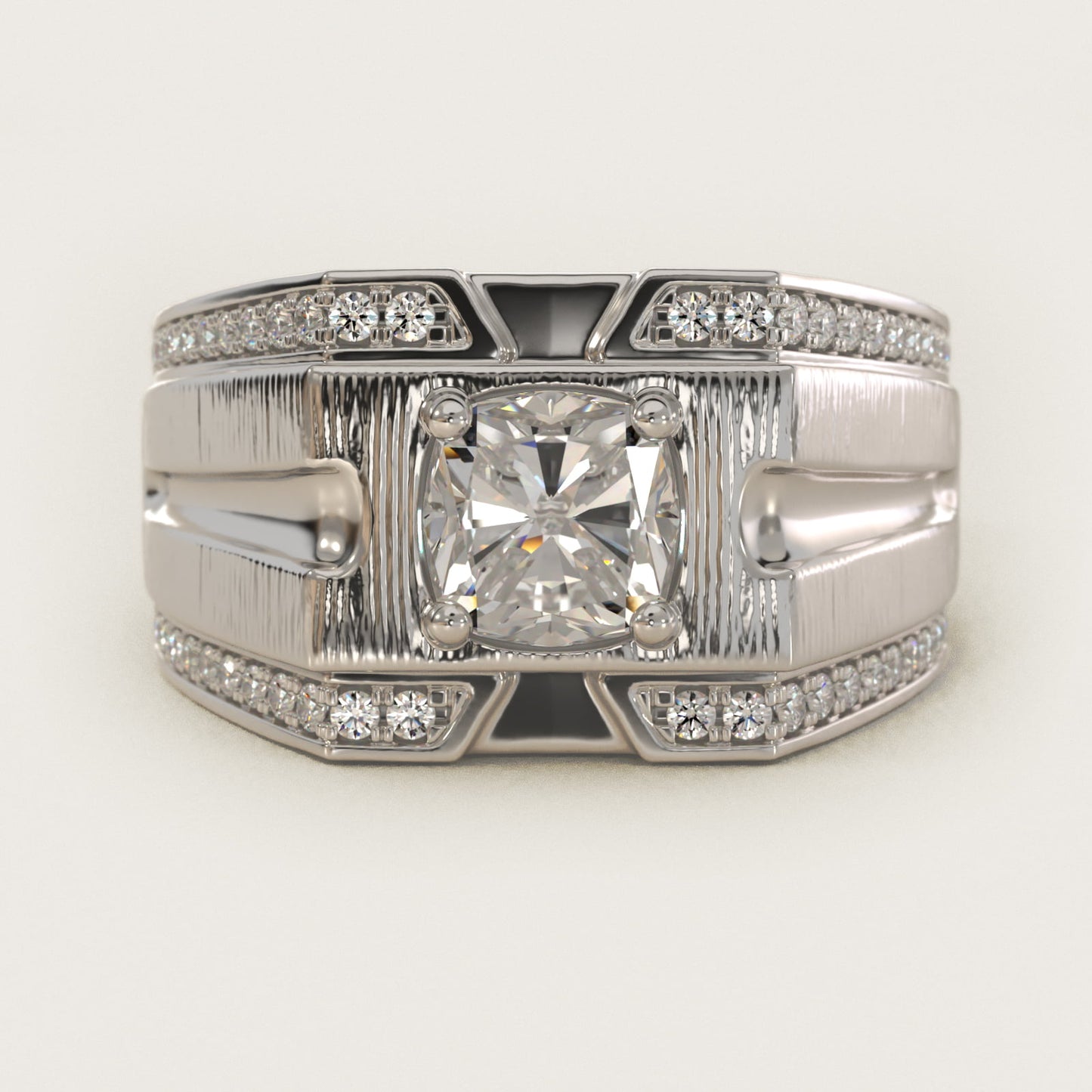Men's Grooved Diamond Channel Engagement Ring in 14K White Gold (1/4 ct. tw.) - Cushion Center