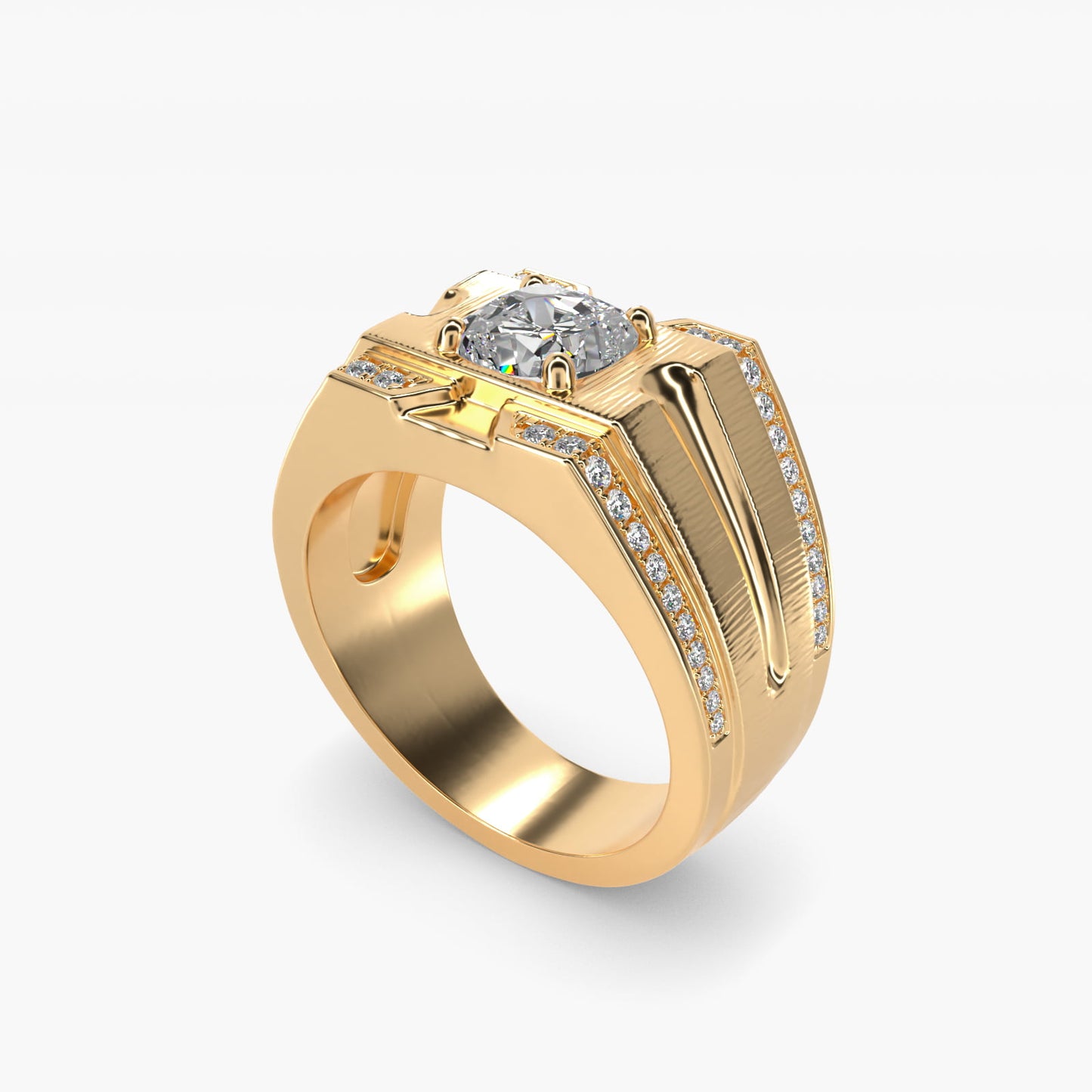 Men's Grooved Diamond Channel Engagement Ring in 14K Yellow Gold (1/4 ct. tw.) - Cushion Center