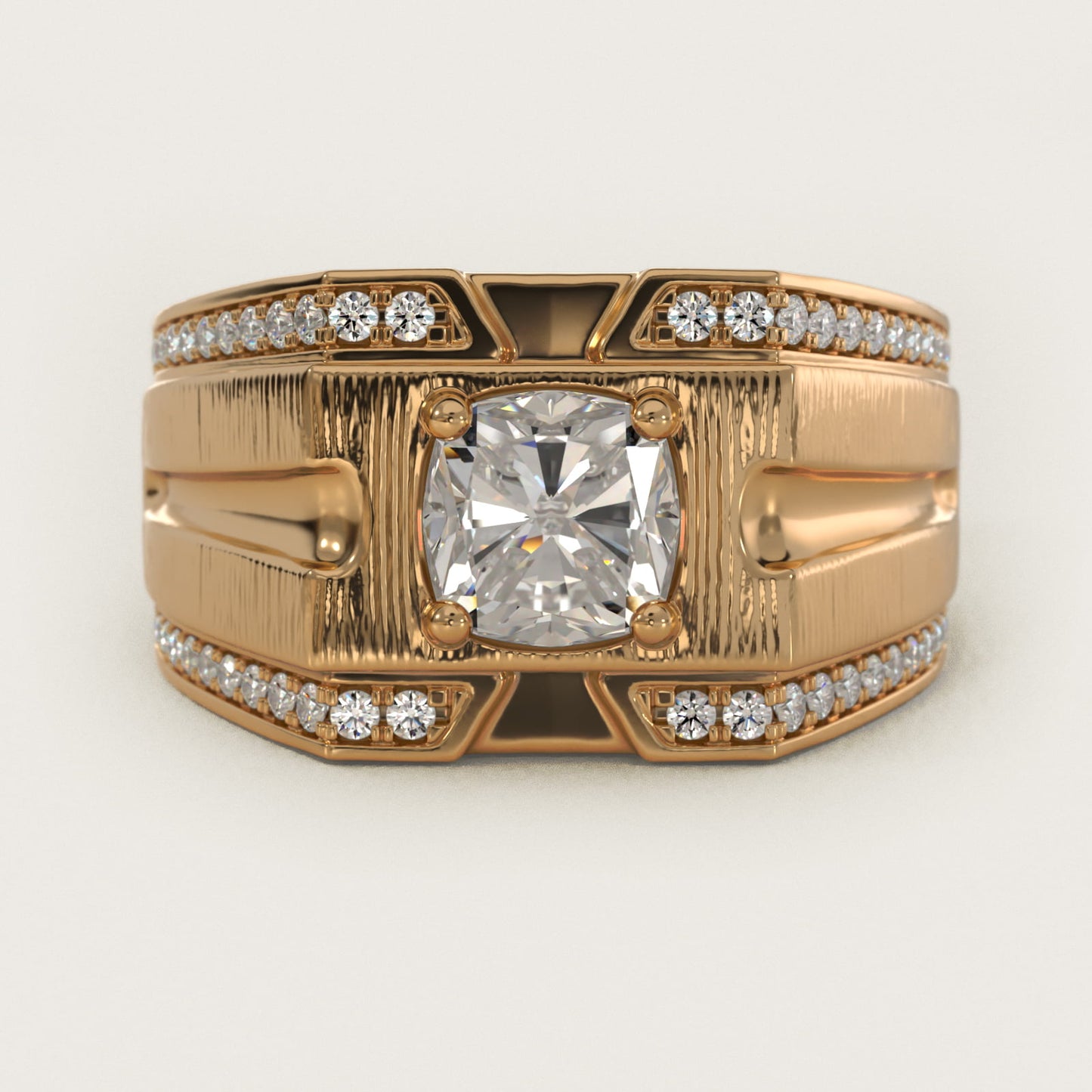 Men's Grooved Diamond Channel Engagement Ring in 14K Yellow Gold (1/4 ct. tw.) - Cushion Center