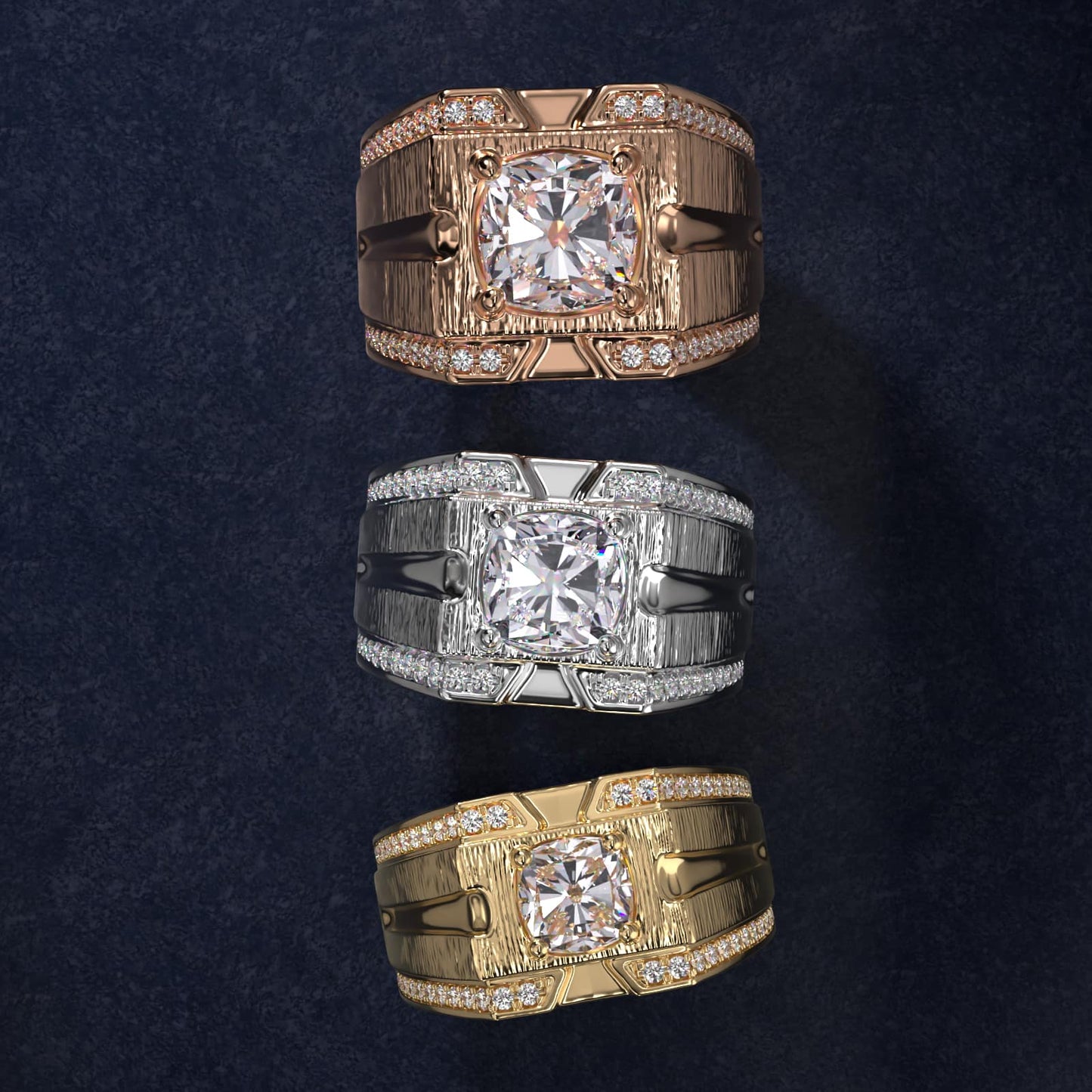 Men's Grooved Diamond Channel Engagement Ring in 14K Yellow Gold (1/4 ct. tw.) - Cushion Center
