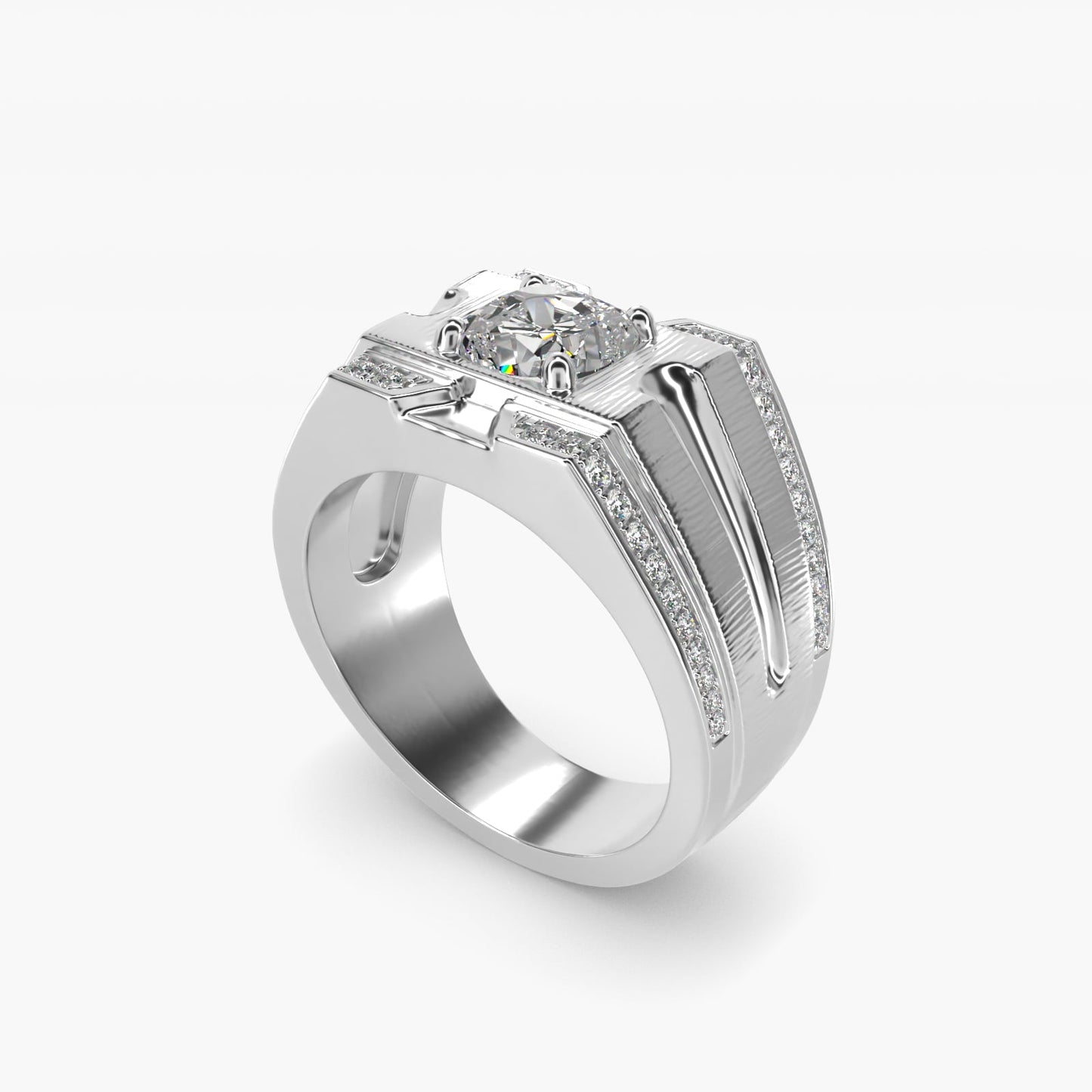 Men's Grooved Diamond Channel Engagement Ring in Platinum (1/4 ct. tw.) - Cushion Center