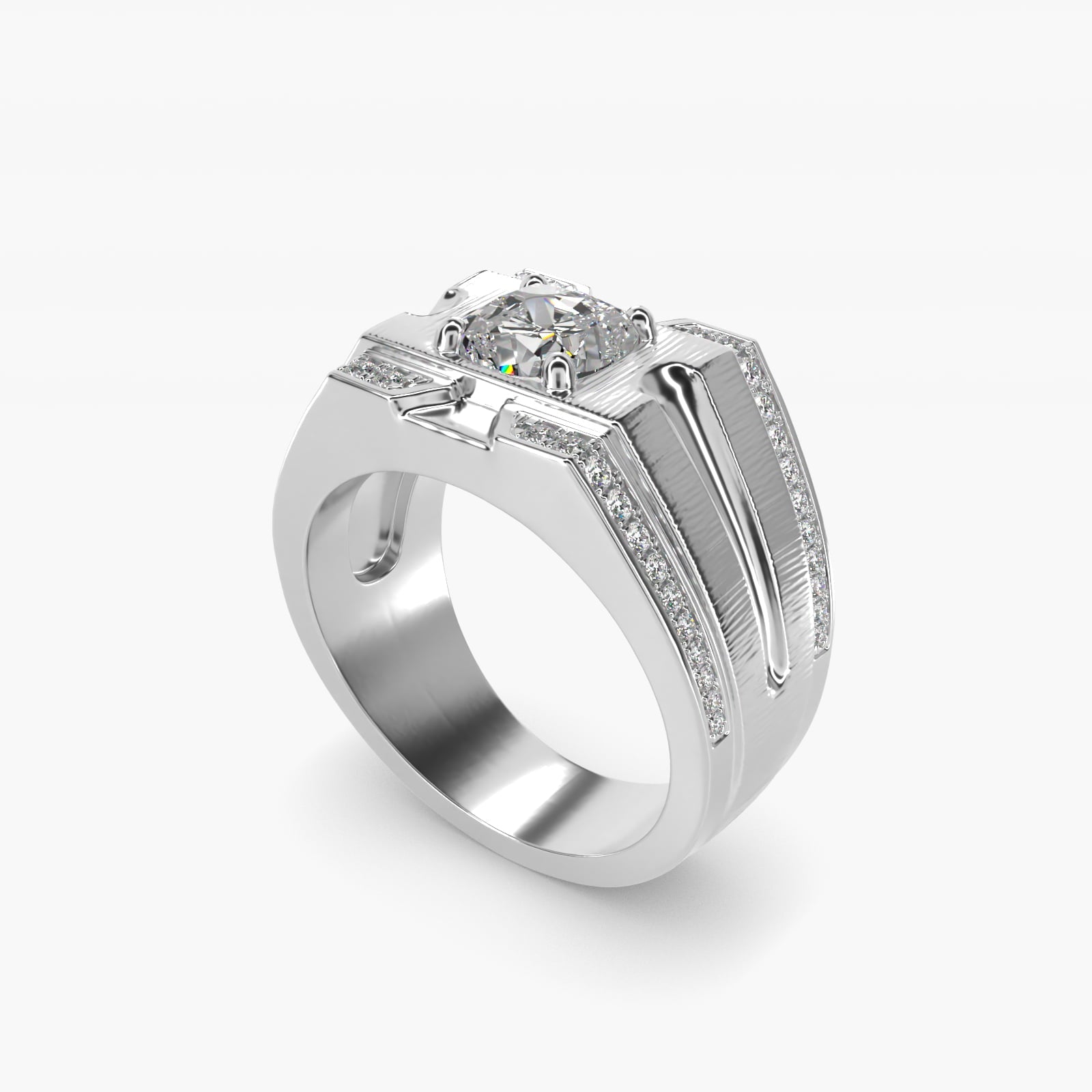 Men's Grooved Diamond Channel Engagement Ring in Platinum (1/4 ct. tw.) - Cushion Center
