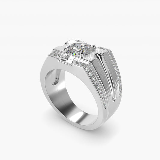 Men's Grooved Diamond Channel Engagement Ring in Platinum (1/4 ct. tw.) - Cushion Center