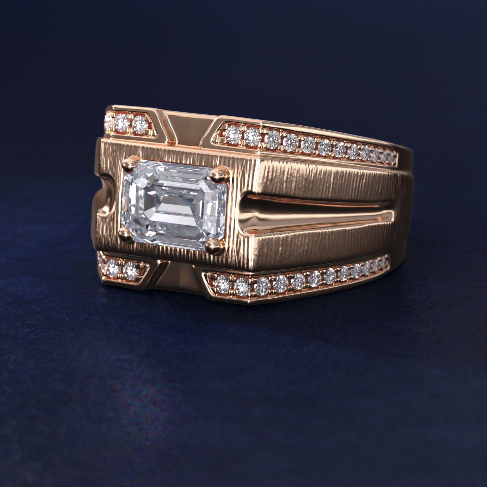 Men's Grooved Diamond Channel Engagement Ring in 14K Rose Gold (1/4 ct. tw.) - Emerald Center
