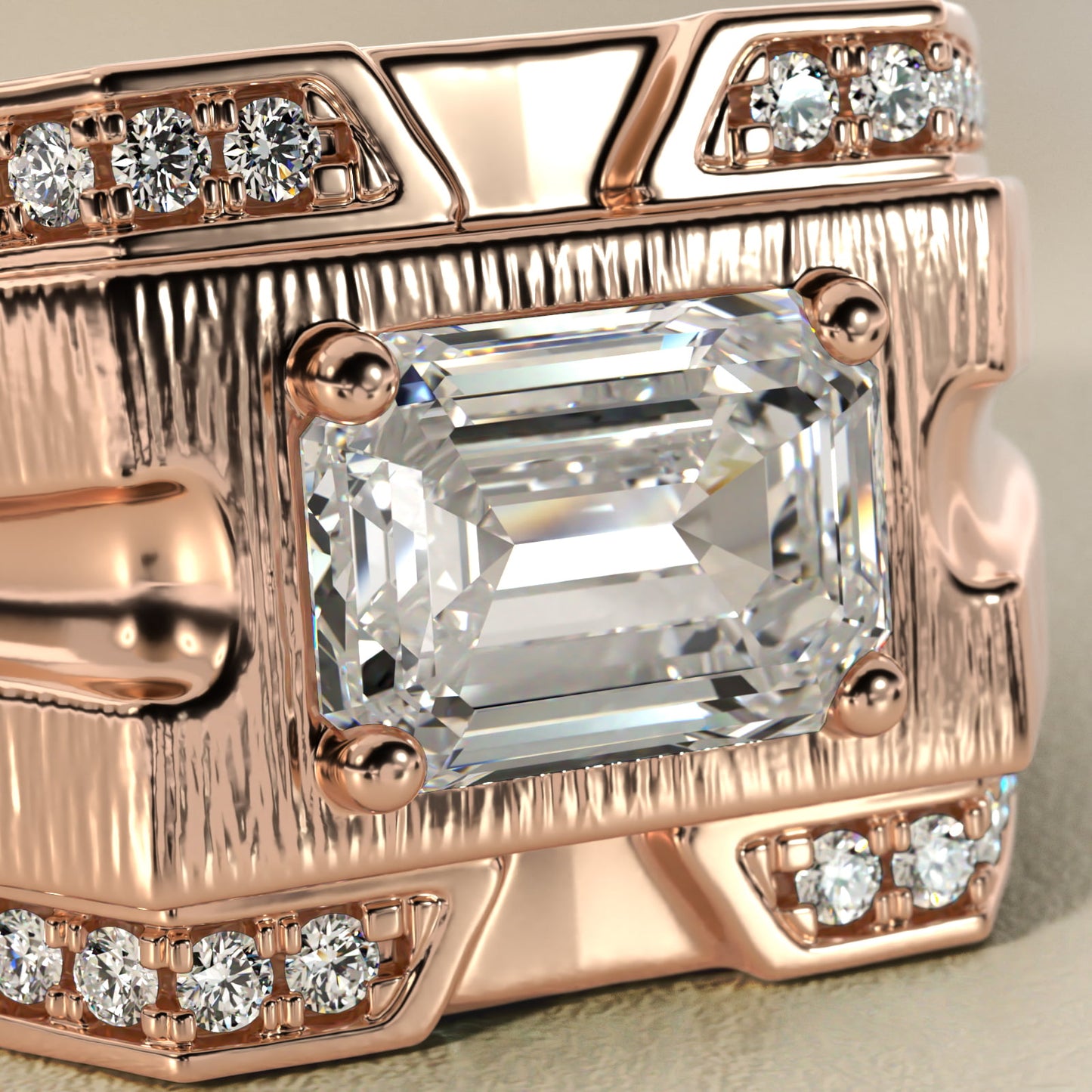 Men's Grooved Diamond Channel Engagement Ring in 14K Rose Gold (1/4 ct. tw.) - Emerald Center