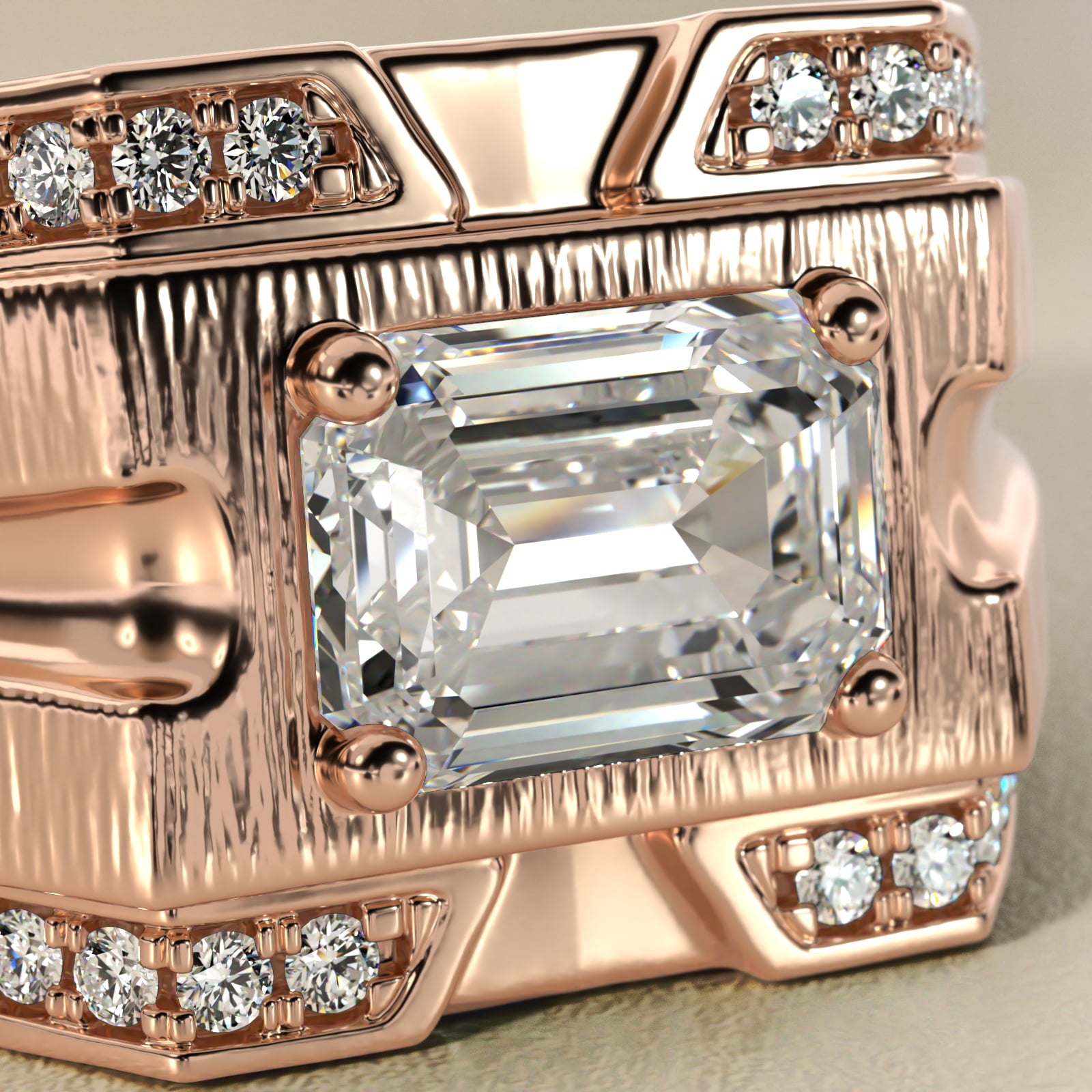 Men's Grooved Diamond Channel Engagement Ring in 14K Rose Gold (1/4 ct. tw.) - Emerald Center