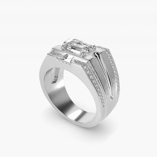Men's Grooved Diamond Channel Engagement Ring in 18k White Gold (1/4 ct. tw.) - Emerald Center