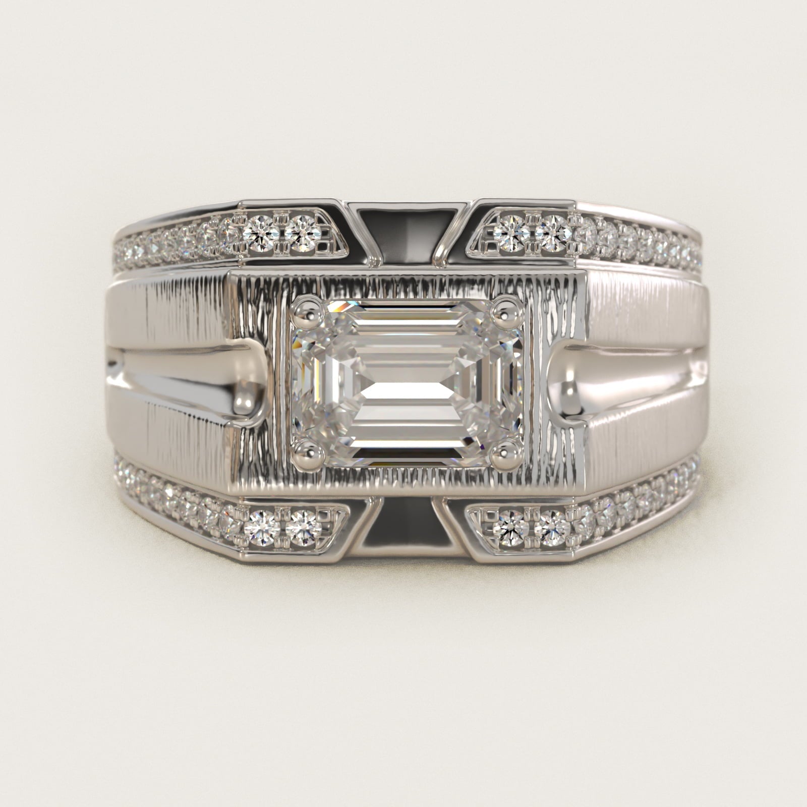 Men's Grooved Diamond Channel Engagement Ring in 18k White Gold (1/4 ct. tw.) - Emerald Center