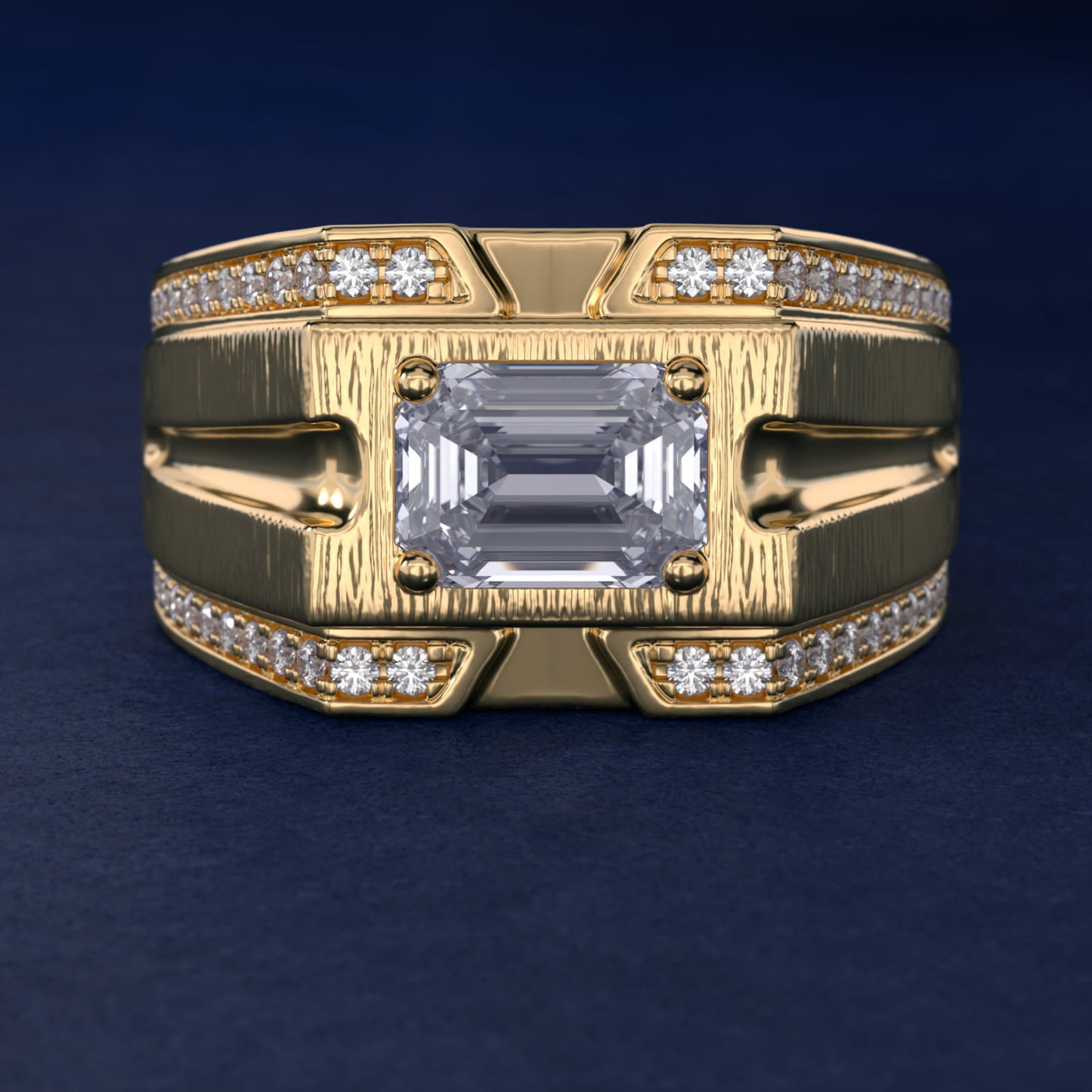 Men's Grooved Diamond Channel Engagement Ring in 14K Yellow Gold (1/4 ct. tw.) - Emerald Center