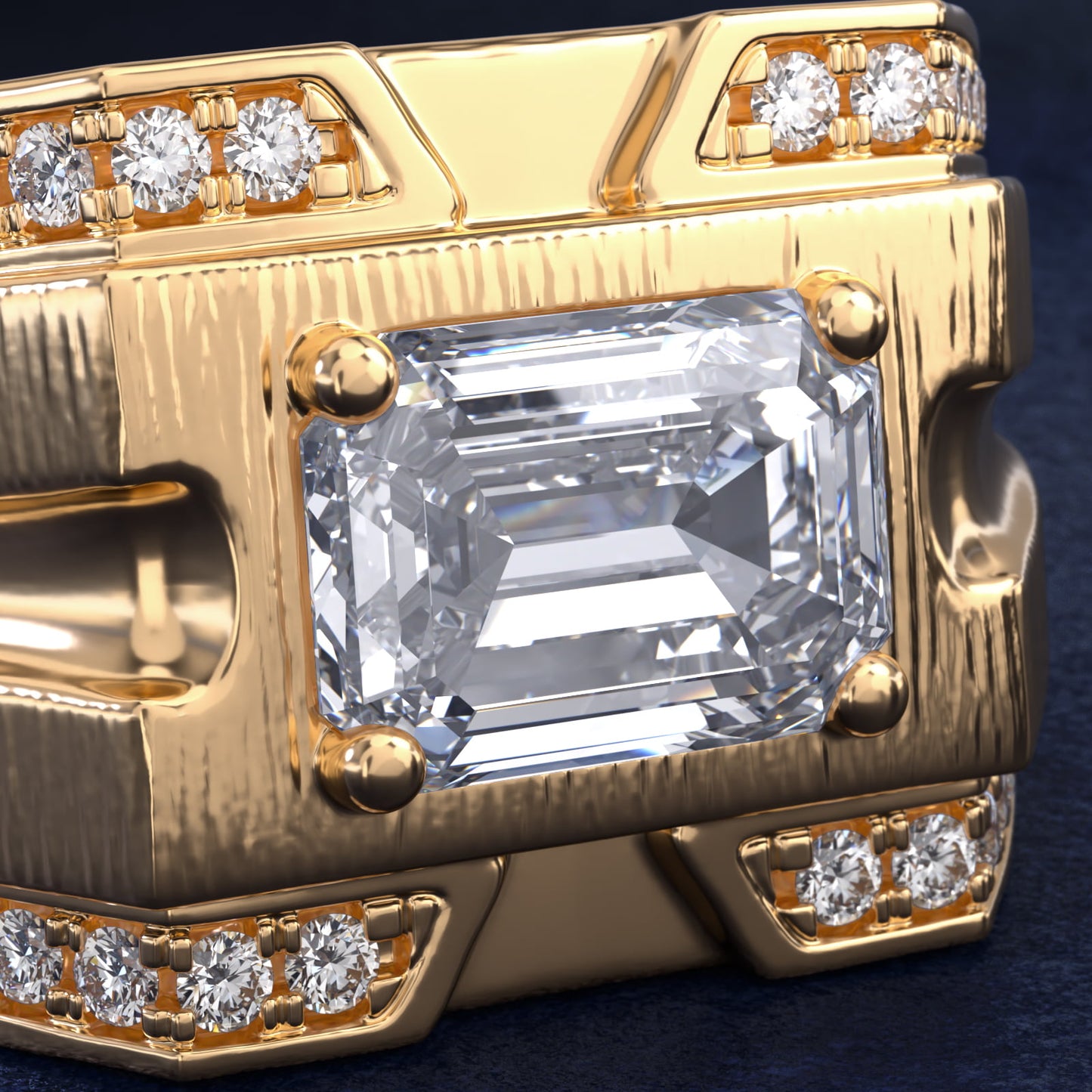 Men's Grooved Diamond Channel Engagement Ring in 14K Yellow Gold (1/4 ct. tw.) - Emerald Center