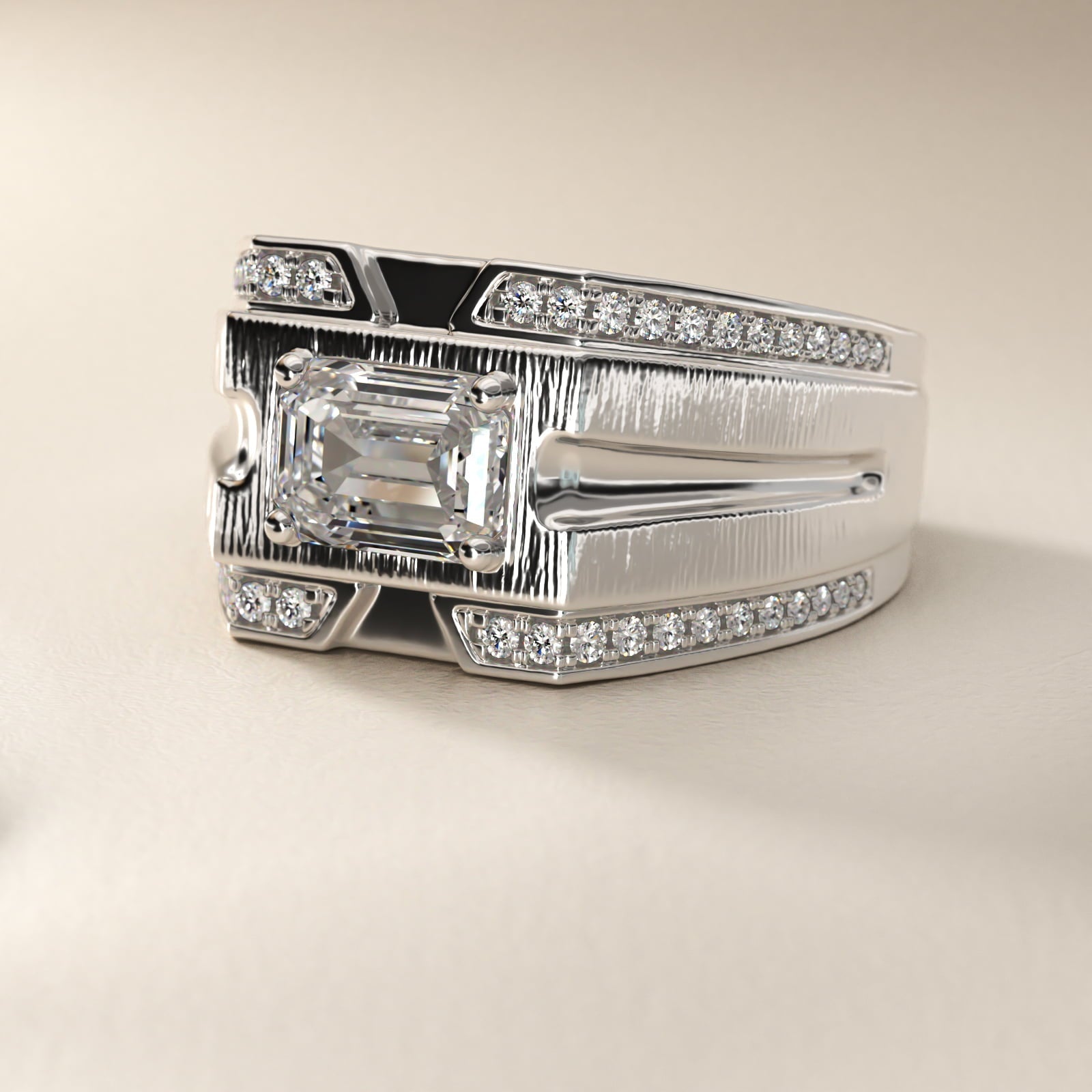 Men's Grooved Diamond Channel Engagement Ring in Platinum (1/4 ct. tw.) - Emerald Center