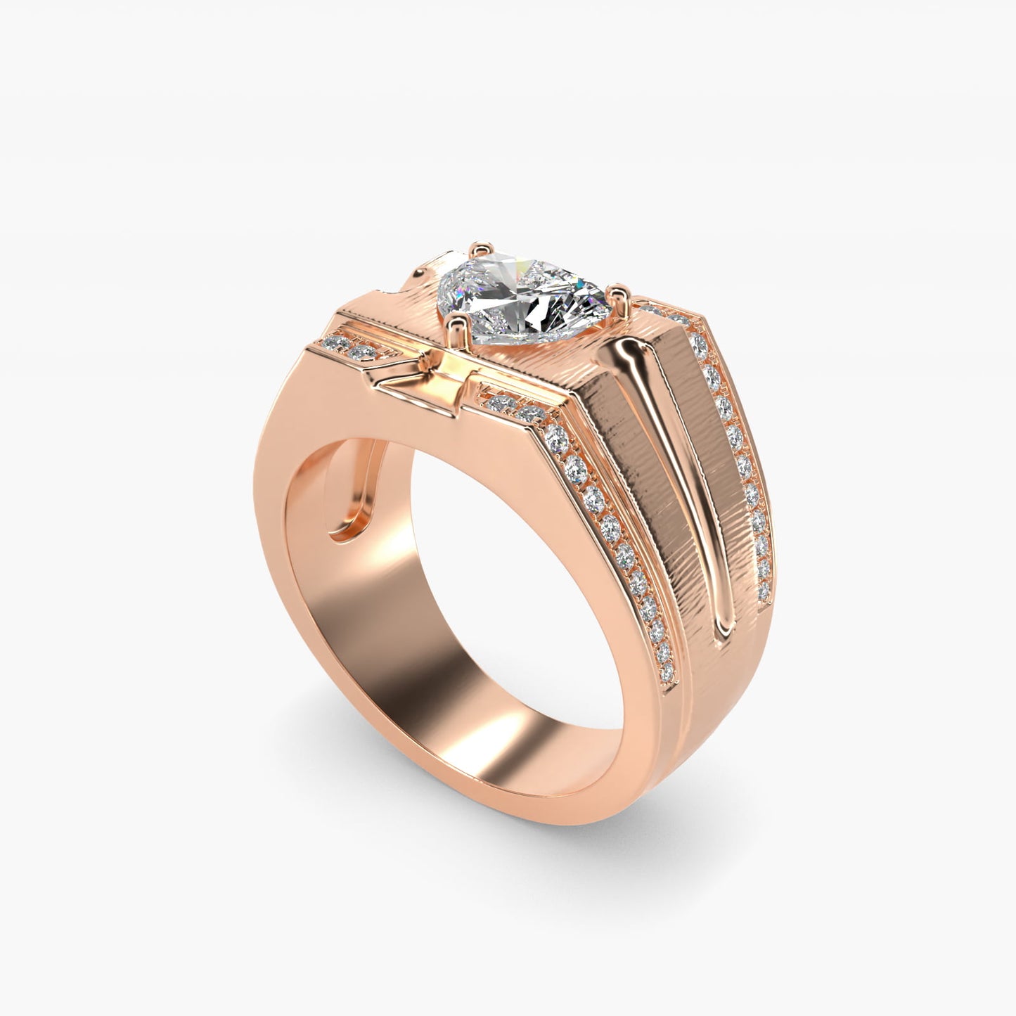 Men's Grooved Diamond Channel Engagement Ring in 14K Rose Gold (1/4 ct. tw.) - Heart Center