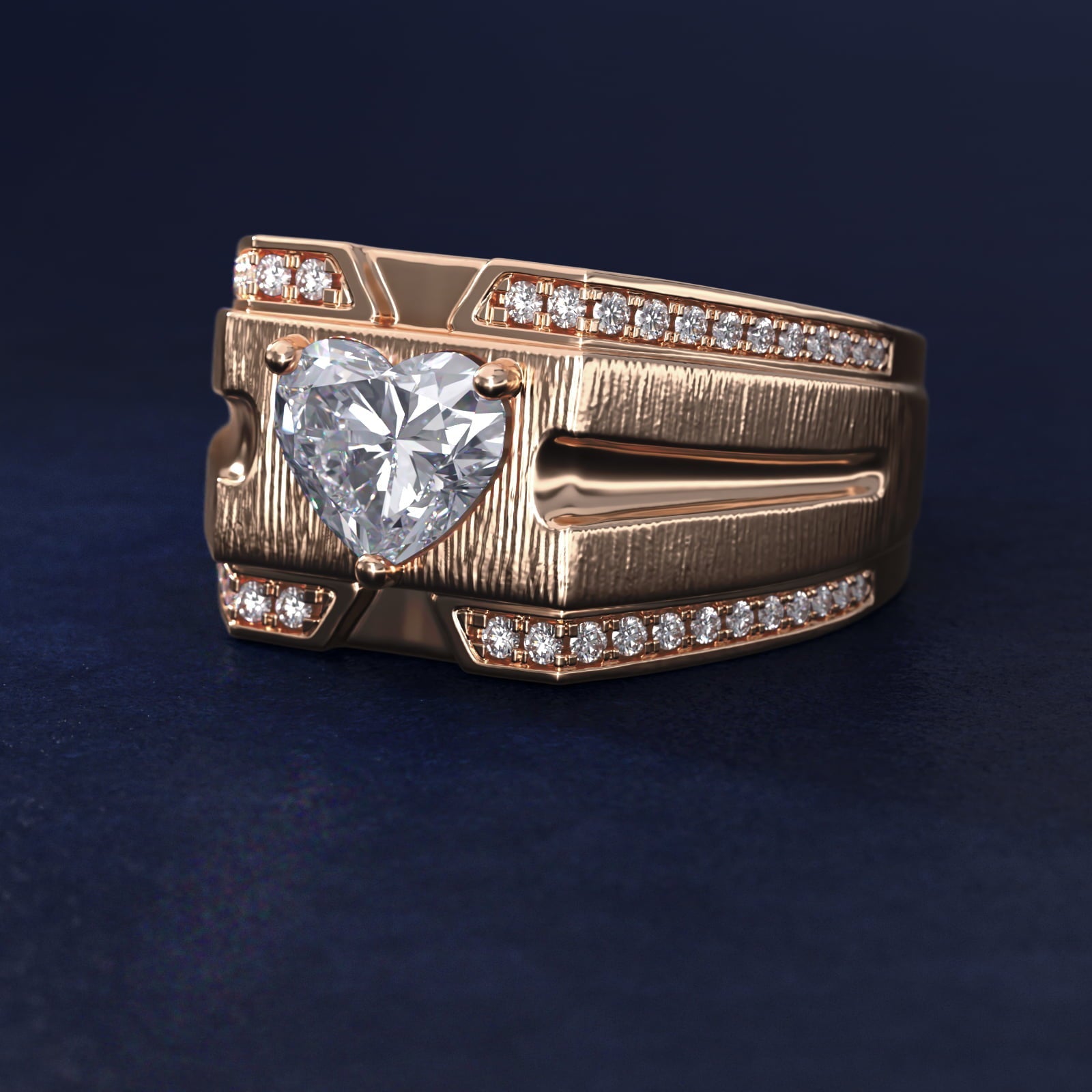 Men's Grooved Diamond Channel Engagement Ring in 18k Rose Gold (1/4 ct. tw.) - Heart Center