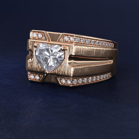 Men's Grooved Diamond Channel Engagement Ring in 18k Rose Gold (1/4 ct. tw.) - Heart Center