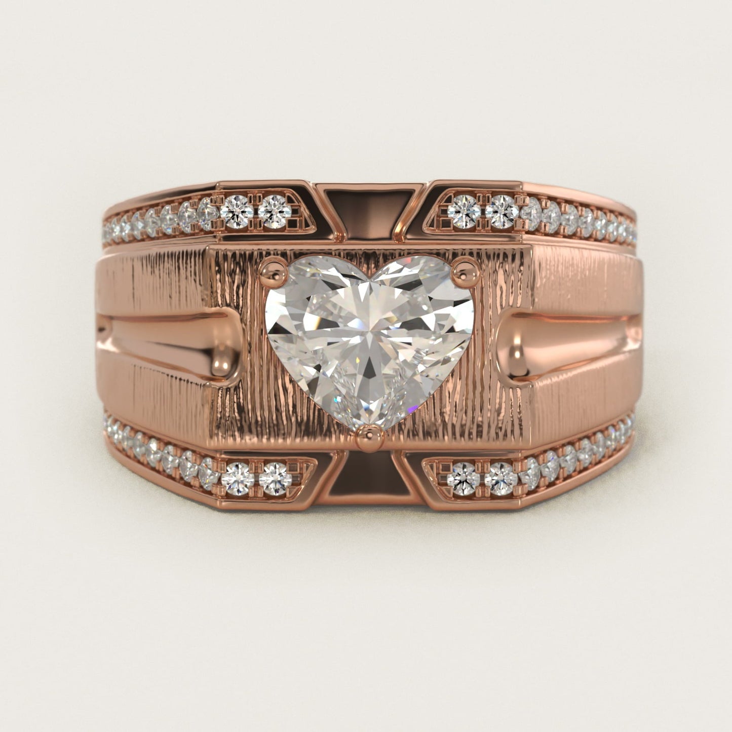 Men's Grooved Diamond Channel Engagement Ring in 18k Rose Gold (1/4 ct. tw.) - Heart Center