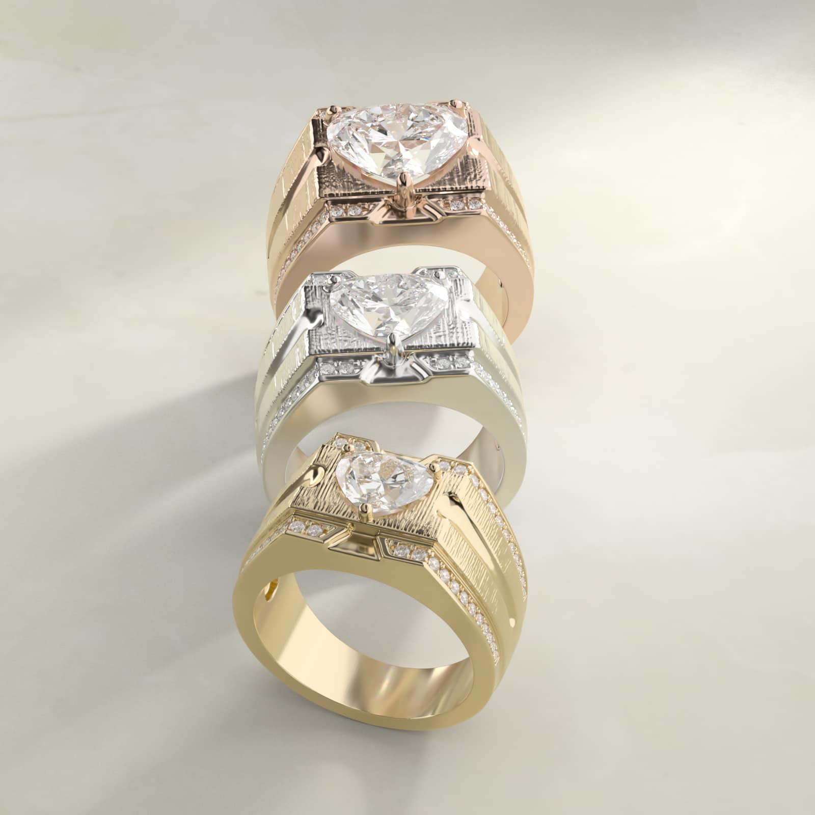 Men's Grooved Diamond Channel Engagement Ring in 14K Rose Gold (1/4 ct. tw.) - Heart Center