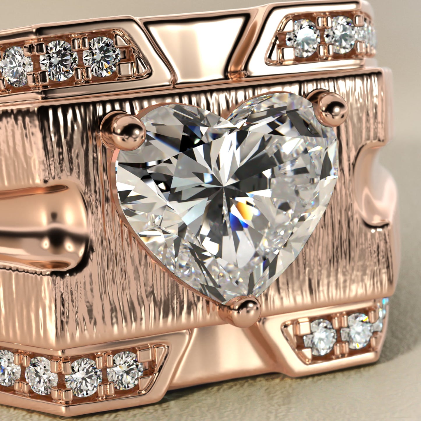 Men's Grooved Diamond Channel Engagement Ring in 14K Rose Gold (1/4 ct. tw.) - Heart Center