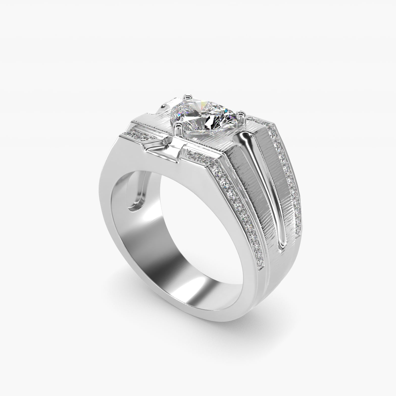 Men's Grooved Diamond Channel Engagement Ring in 14K White Gold (1/4 ct. tw.) - Heart Center