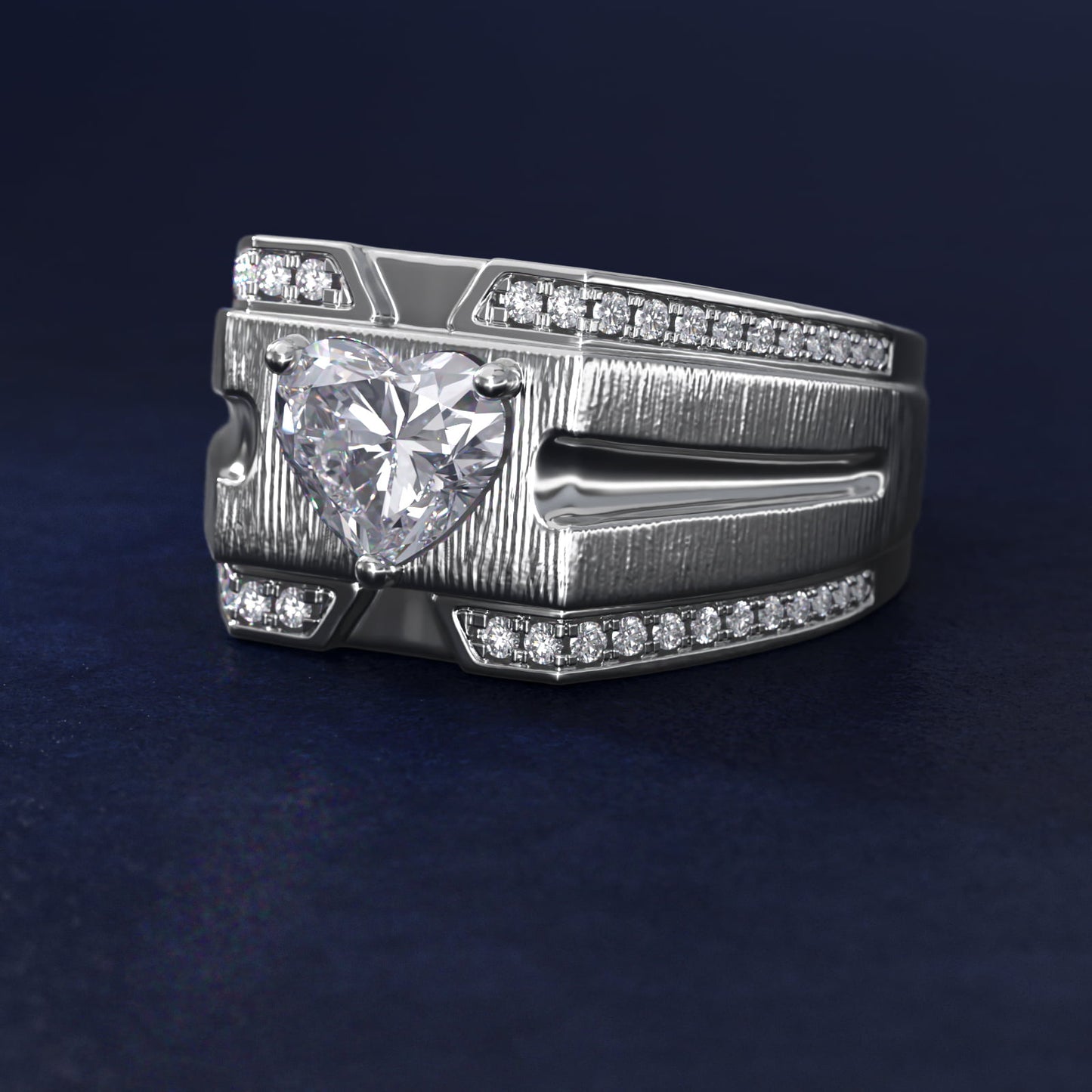 Men's Grooved Diamond Channel Engagement Ring in 14K White Gold (1/4 ct. tw.) - Heart Center