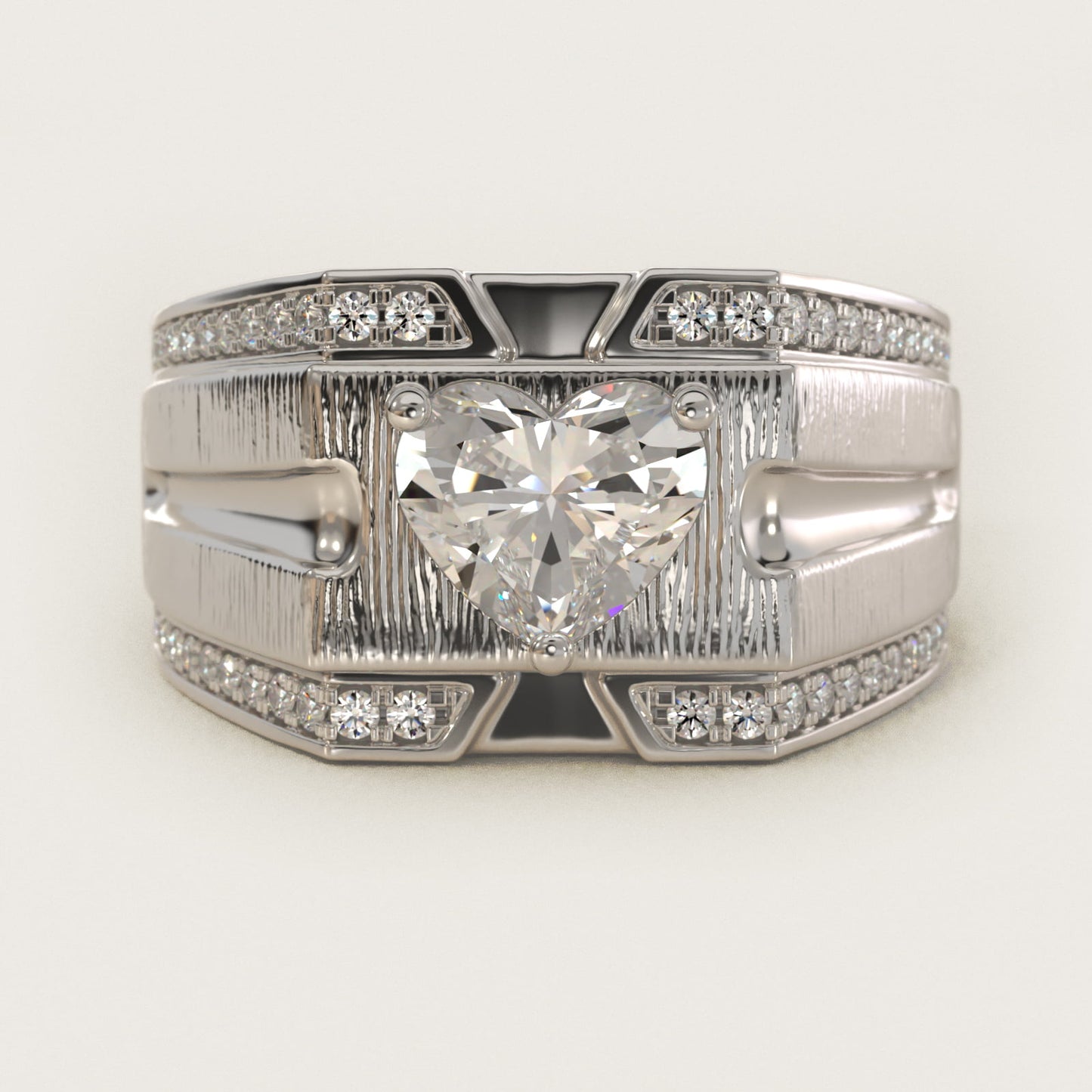 Men's Grooved Diamond Channel Engagement Ring in 14K White Gold (1/4 ct. tw.) - Heart Center