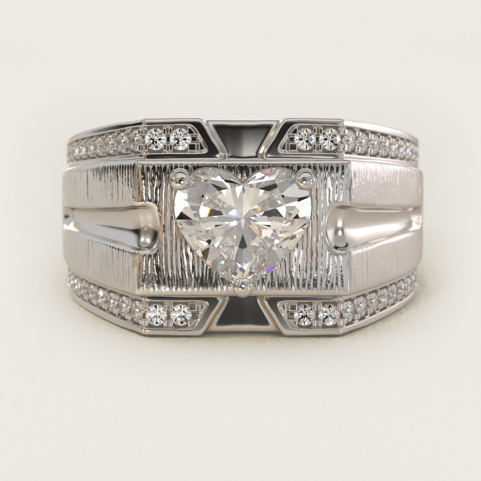 Men's Grooved Diamond Channel Engagement Ring in 14K White Gold (1/4 ct. tw.) - Heart Center