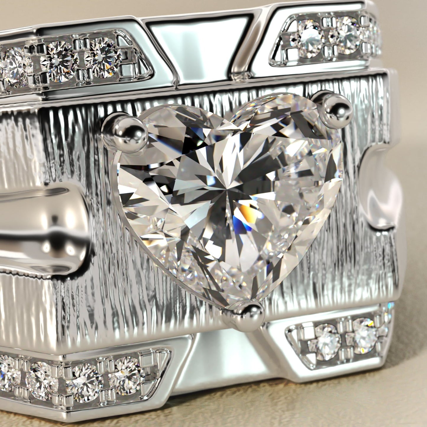 Men's Grooved Diamond Channel Engagement Ring in 18k White Gold (1/4 ct. tw.) - Heart Center