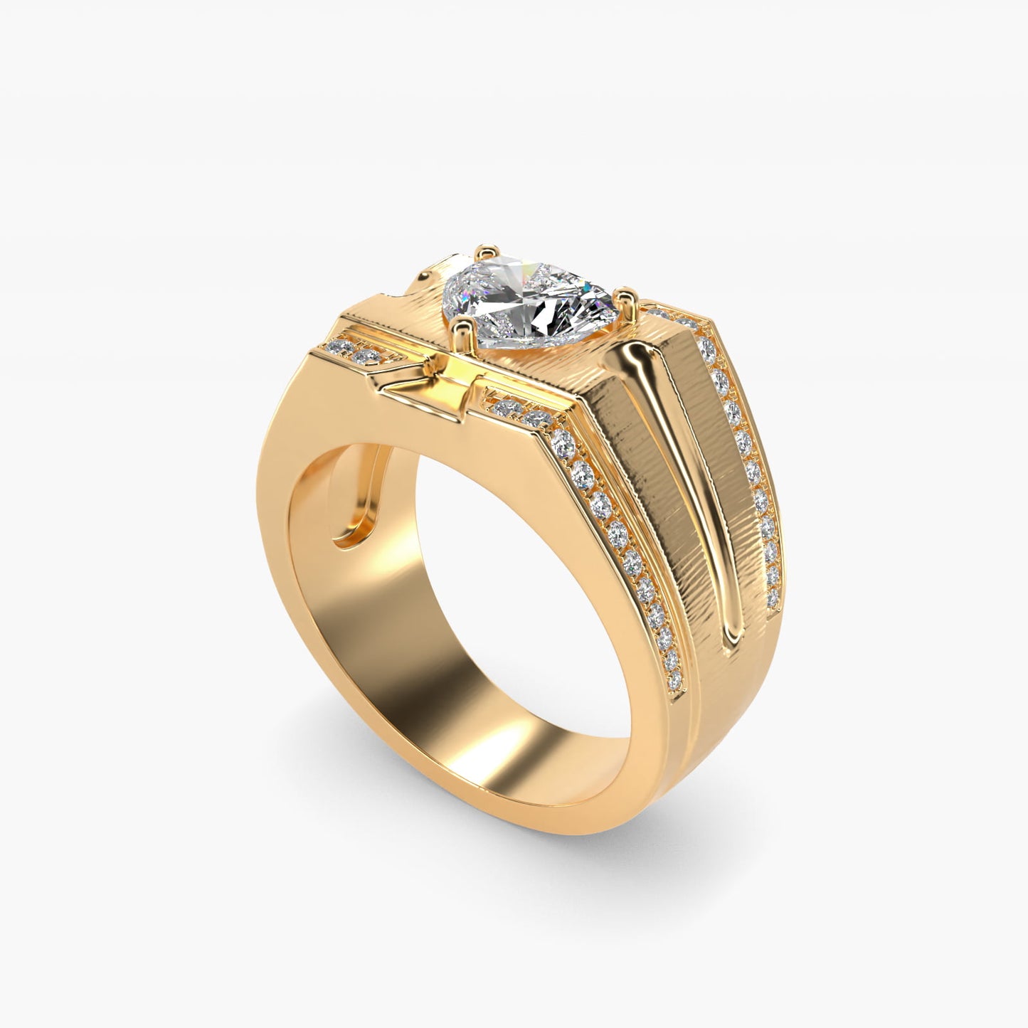 Men's Grooved Diamond Channel Engagement Ring in 14K Yellow Gold (1/4 ct. tw.) - Heart Center