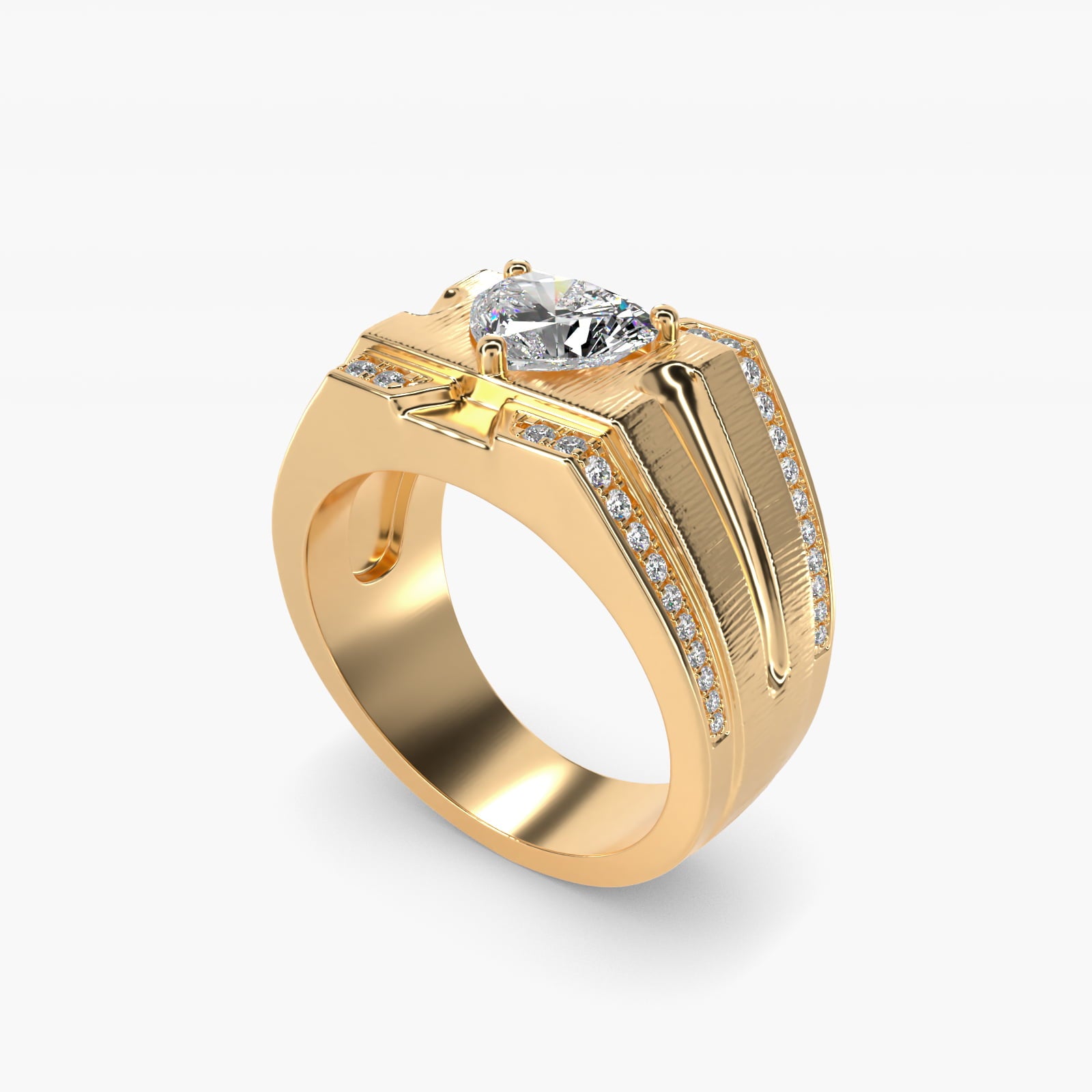 Men's Grooved Diamond Channel Engagement Ring in 14K Yellow Gold (1/4 ct. tw.) - Heart Center